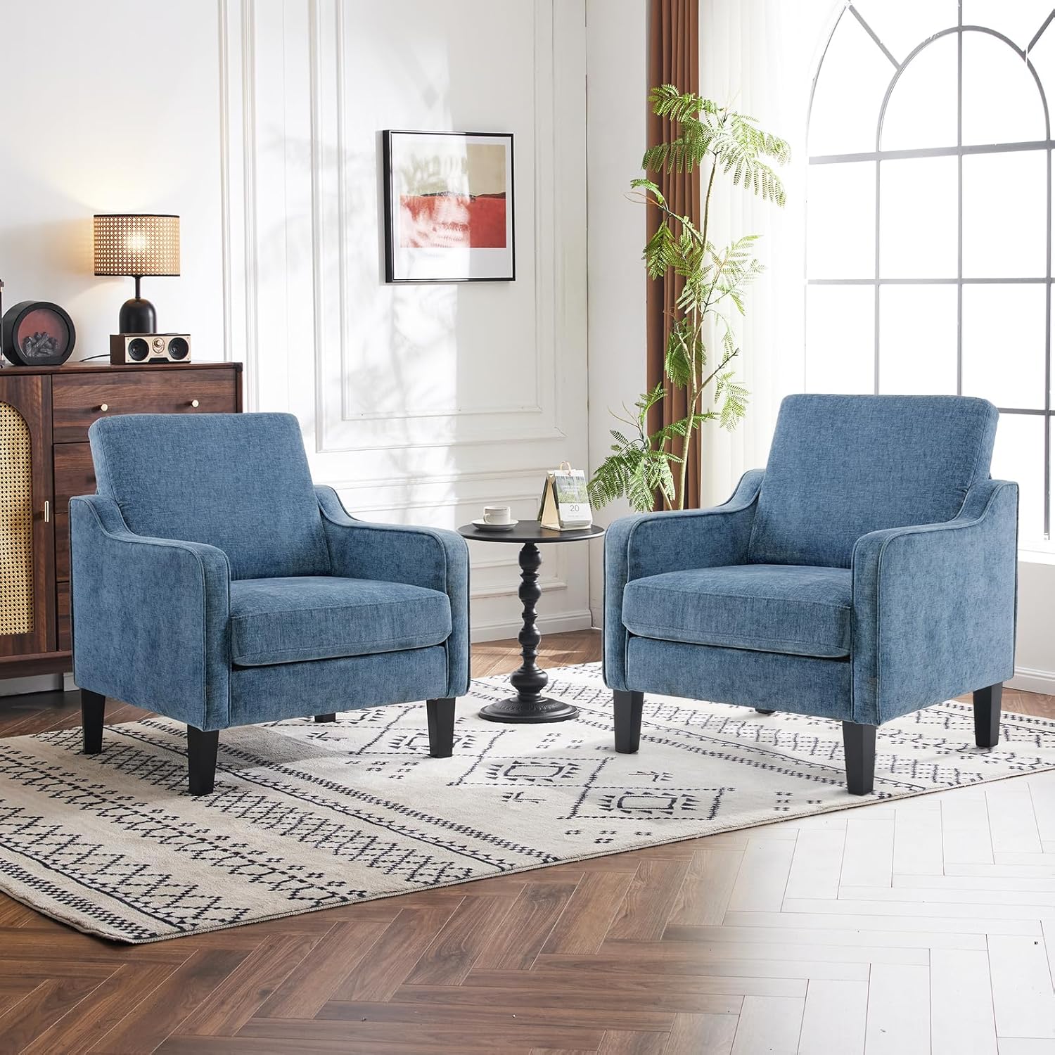 VINGLI Mid Century Modern Accent Chair, Light Grey Fabric Accent Chairs for Living Room Upholstered Armchair with Scooped Arms for Bedroom, Apartment