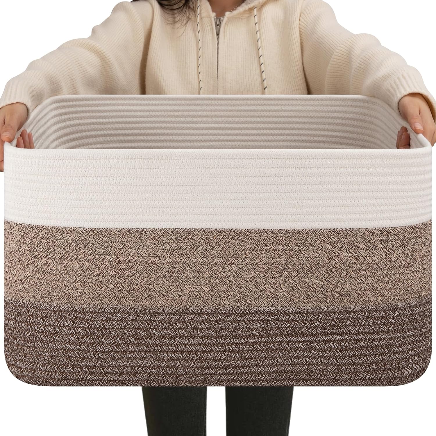 OIAHOMY Large Blanket Basket, 22"x17"x12" Laundry Baskets, Nursery Blanket Storage Living Room, Toy Storage With Handle