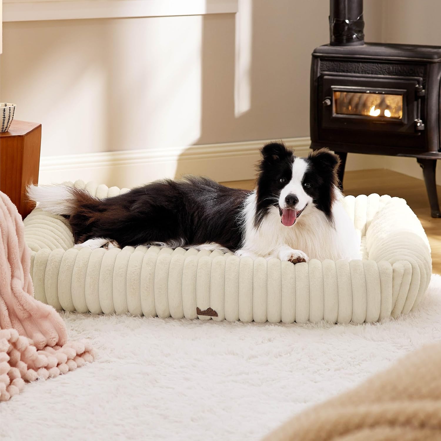 Bedsure ComfyFleece™ Cute Dog Beds Large Sized Dog Washable, 36in Blush Pink, Furry Big Square Pet Beds, Washable Aesthetic