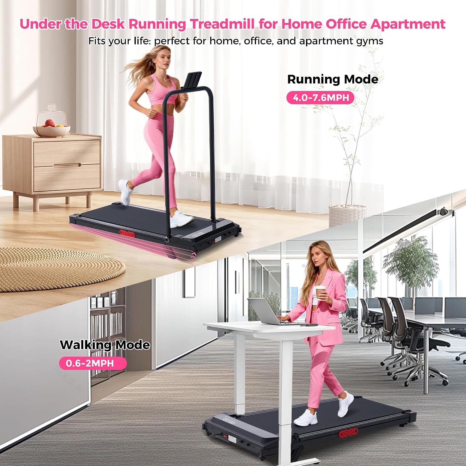 Walking Pad with Incline and Handle Bar, Electric Small Walking Pads Treadmills with Handles, Compact Treadmills for Home Small Spaces, 3.0HP