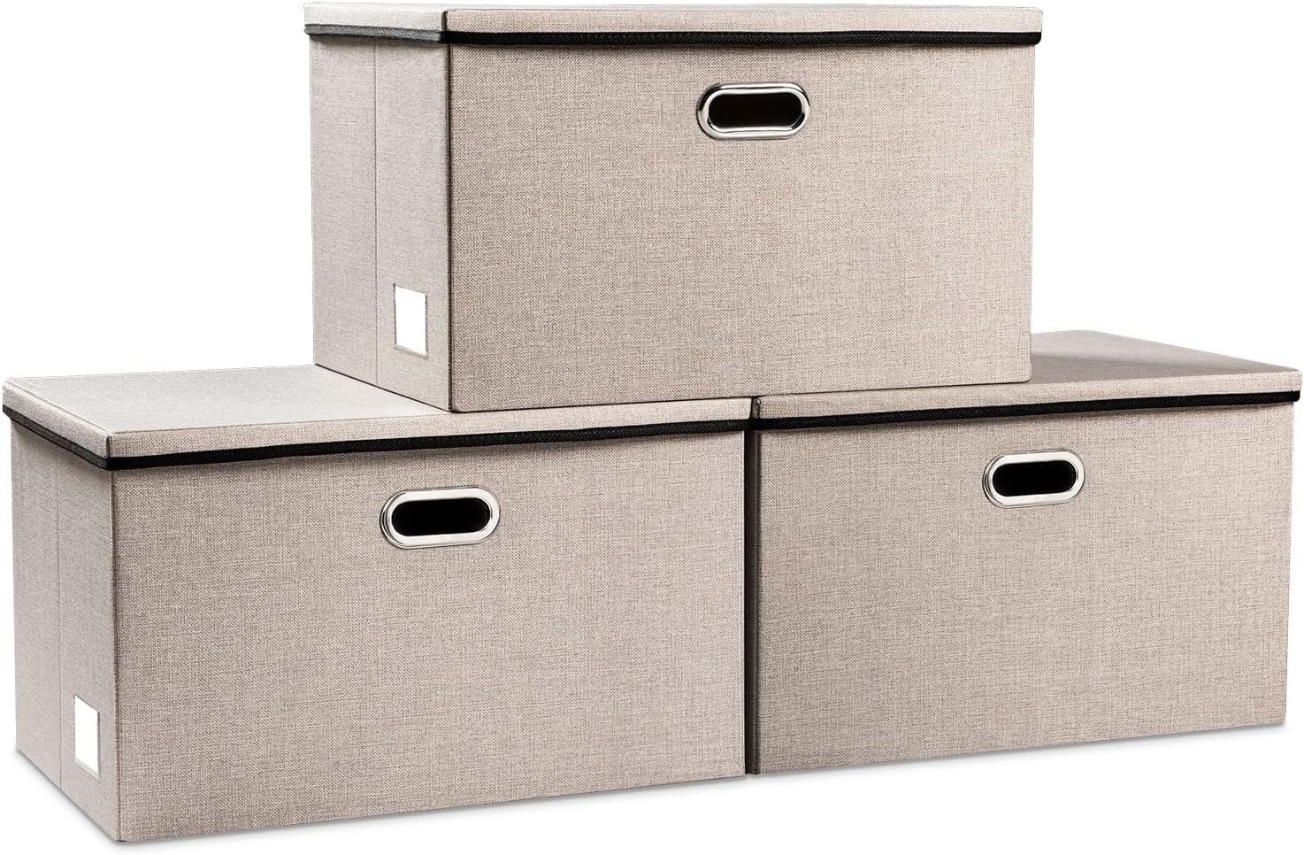 PRANDOM Large Collapsible Storage Bins with Lids 3-Pack Linen/Cotton Blend Foldable Storage Boxes Organizer Containers Baskets Cube with Cover for