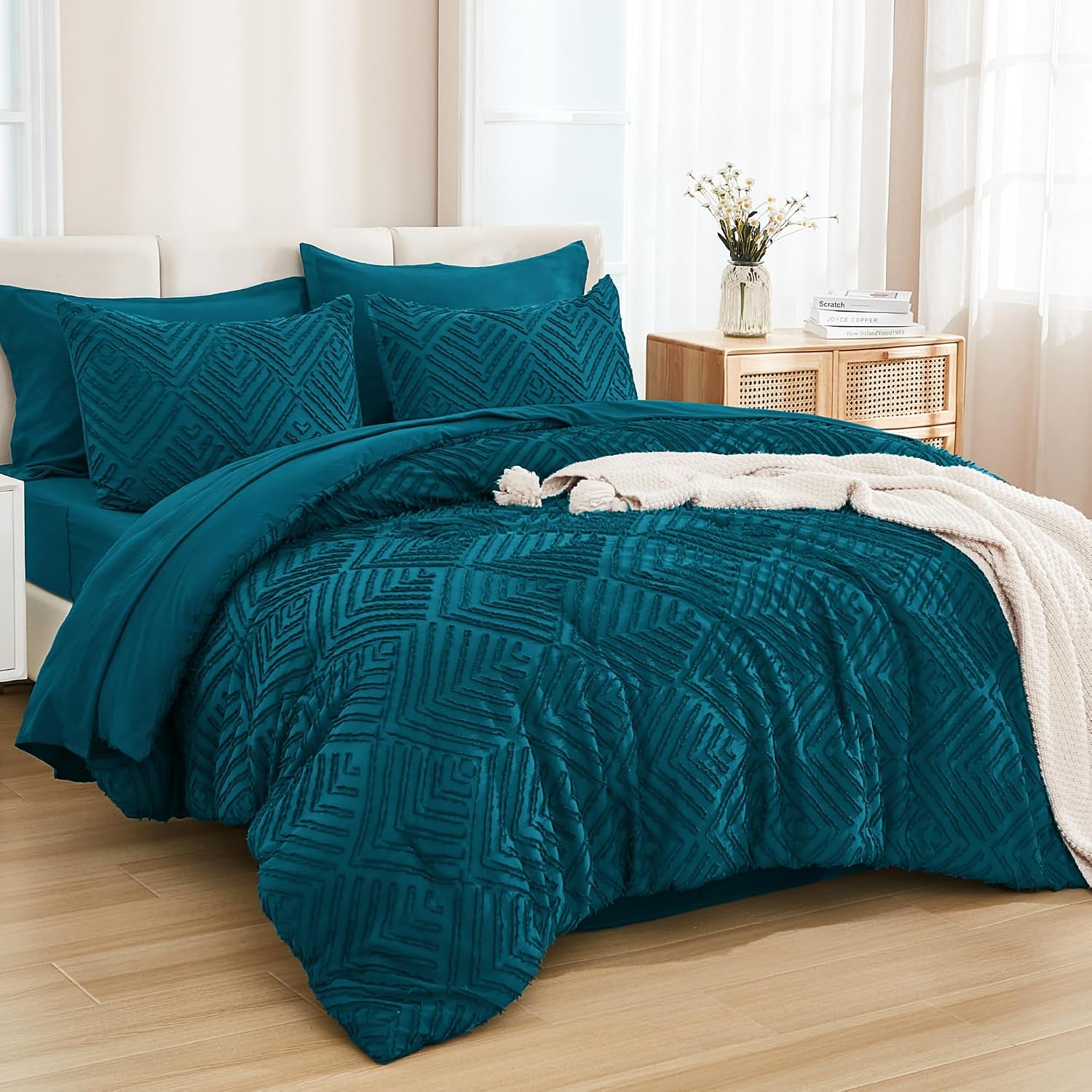Andency King Size Comforter Set Burnt Orange - 7 Pieces Bed in a Bag King Boho Terracotta Bedding Comforter Sets, Rust Tufted Bed Set with Comforter