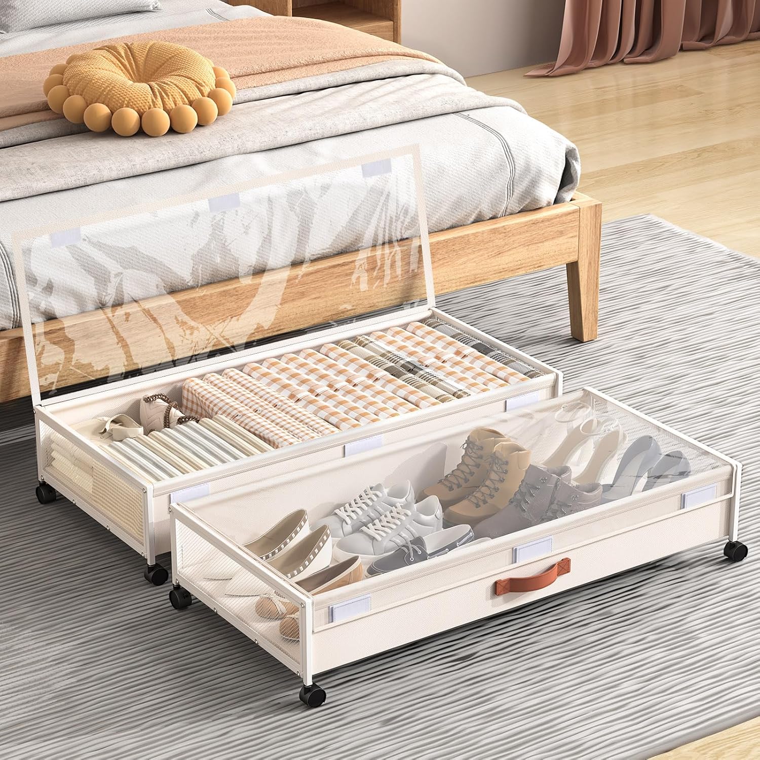 Eastherry Under Bed Storage Containers with Wheels Large Underbed Shoes Blankets Clothes Toy Storage Drawers for College Dorms Bedrooms Nursery, Grey