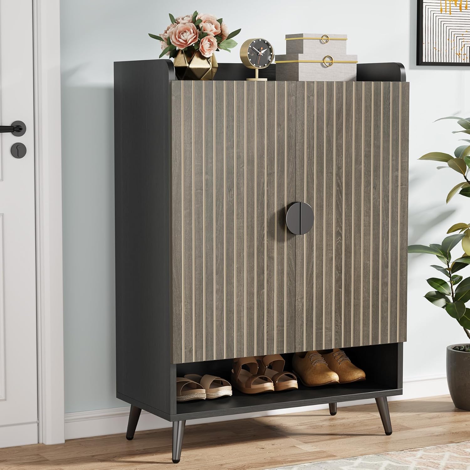 Tribesigns Shoe Cabinet with Doors, 6-Tier Shoe Storage for Entryway, Shoe Rack Cabinet with Adjustable Shelves, Shoe Storage Cabinet, Natural Wood