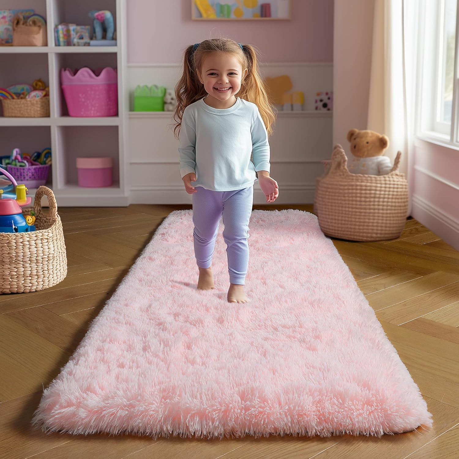 Amdrebio Grass Green Rugs for Living Room Bedroom Decor Aesthetic, 9x12 Large Fluffy Shag Area Rug for Kids Room Baby Nursery Teen Girls Boys