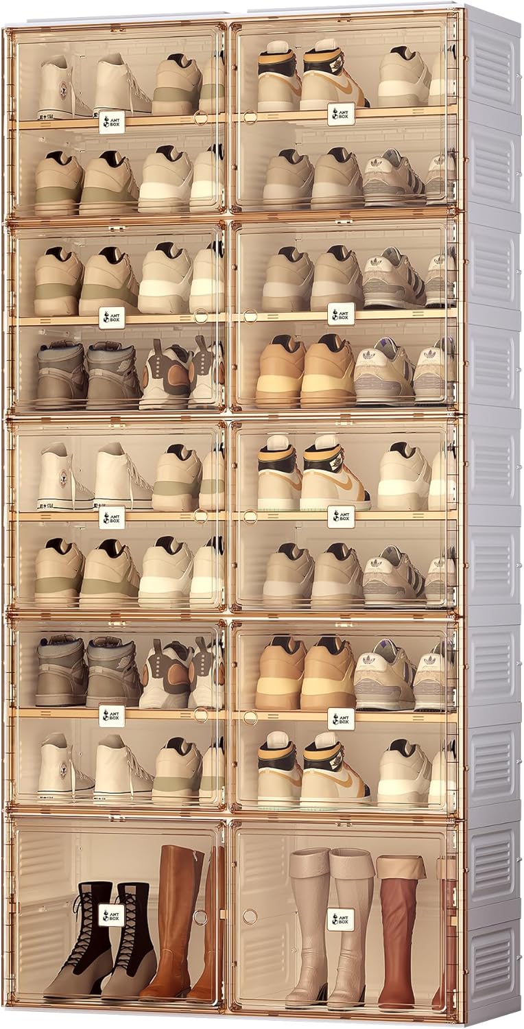 ANTBOX Portable Shoe Rack Organizer for Closet Entryway, Stackable Sneaker Storage Shoe Cabinet with Magnetic Clear Door, 10 Tiers 40 Pairs