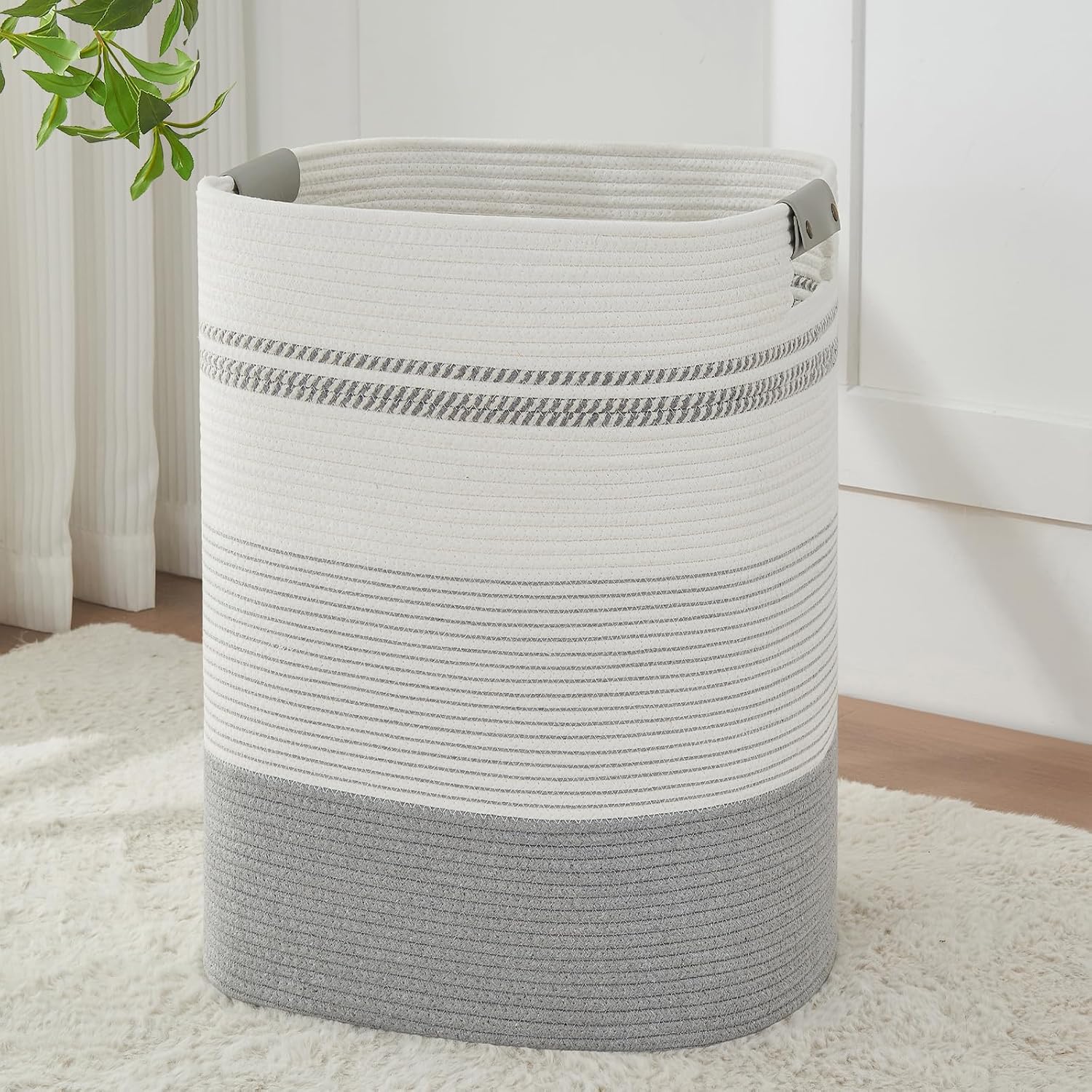 AINUOQI Large Laundry Hamper Basket, 85L Cotton Rope Woven Storage Bin for Blankets, Dirty Clothes Toys