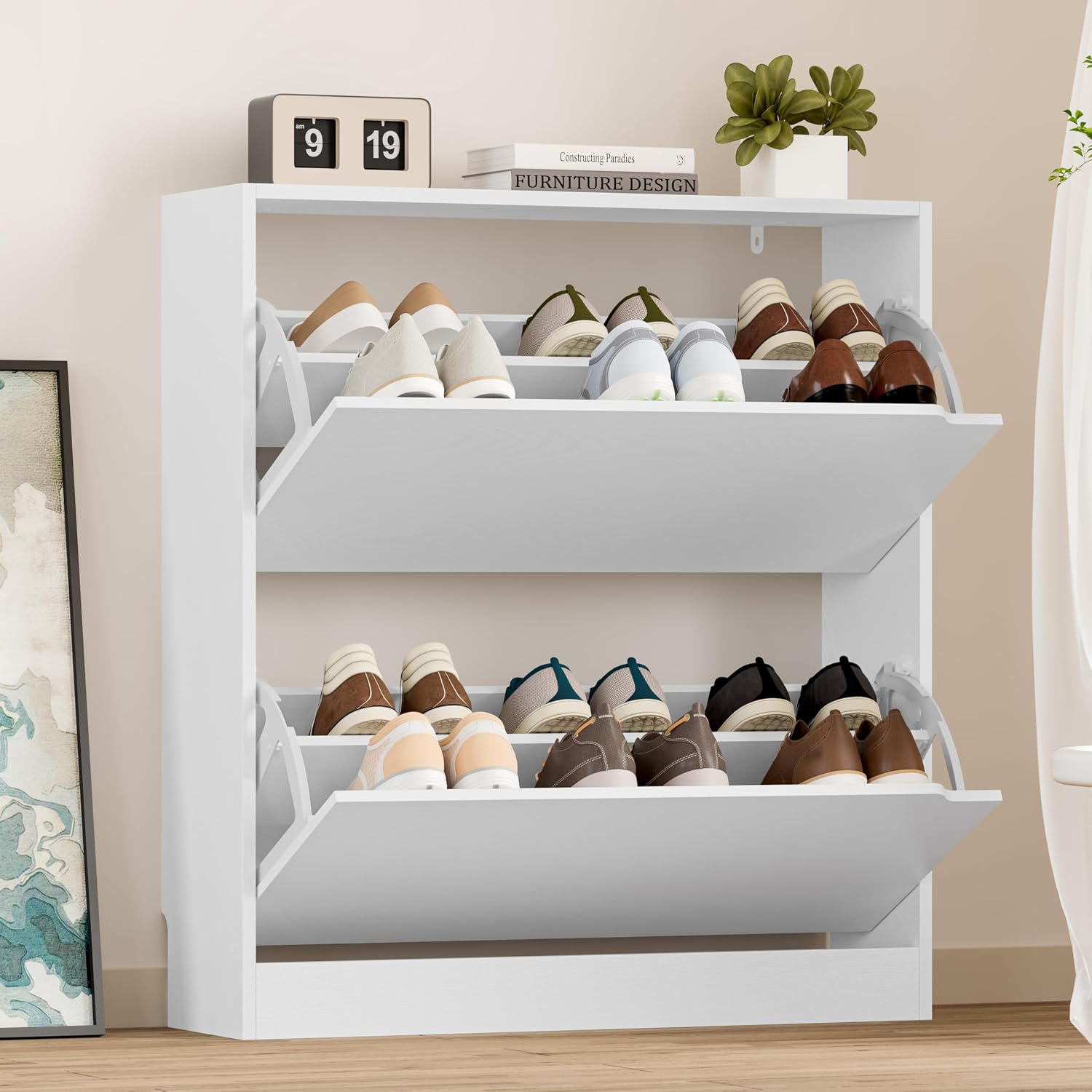 BORNOON Shoe Storage Cabinet with 3 Flip Drawers, Narrow Shoe Rack Cabinet, Freestanding Organizer Storage for Entryway, Hallway, Black