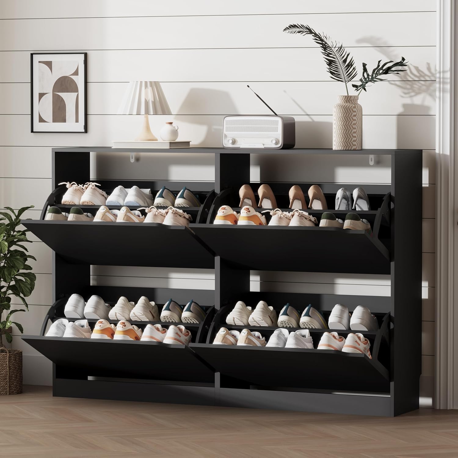 Shoe Storage Cabinet for Entryway with 3 Flip Drawers, Sturdy Wood Hidden Shoe Storage