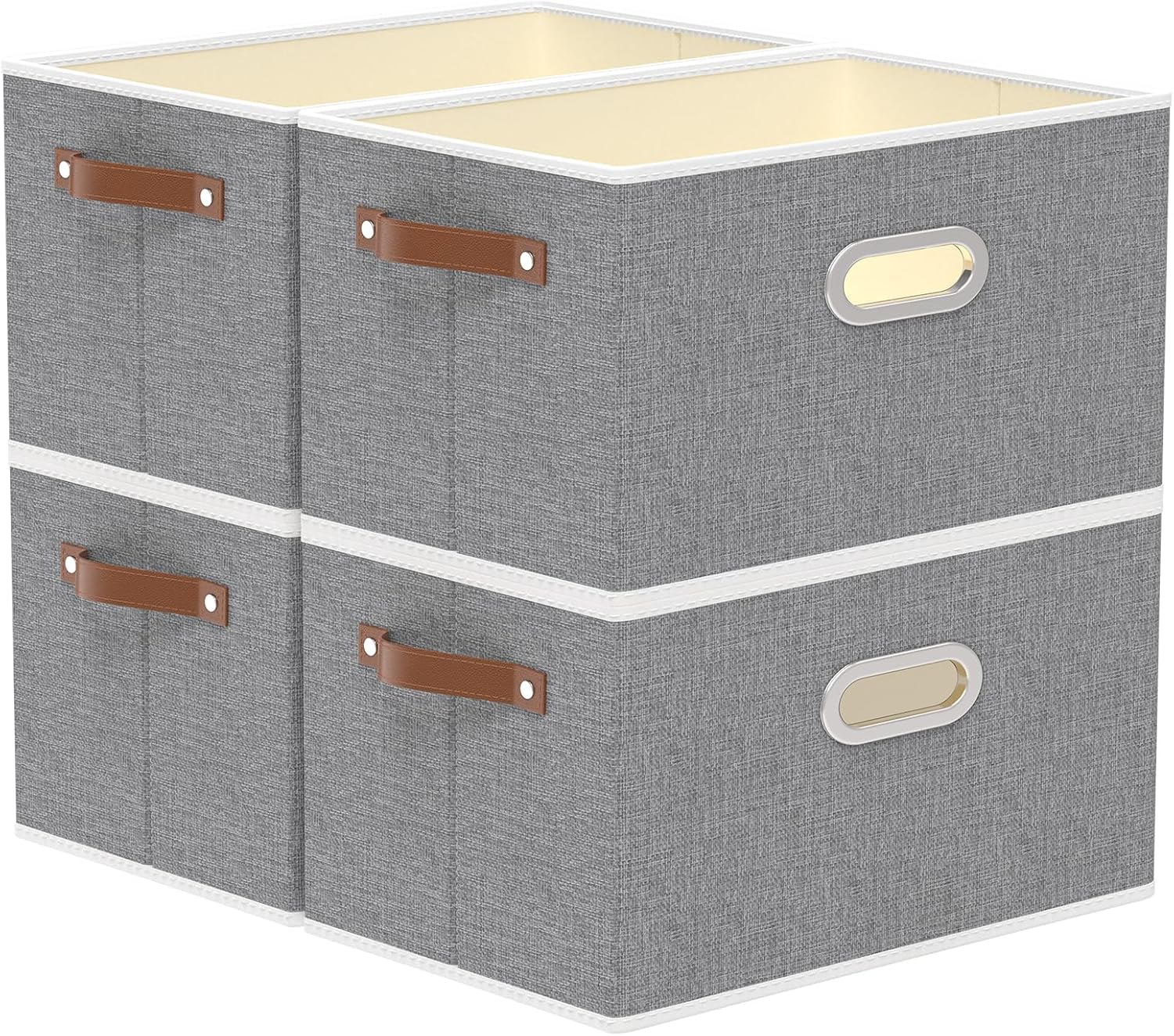 Yawinhe Foldable Storage Baskets for Shelves, 16.9x11.8x10.2in, Beige, 6-Pack, Collapsible Storage Bins for Towels