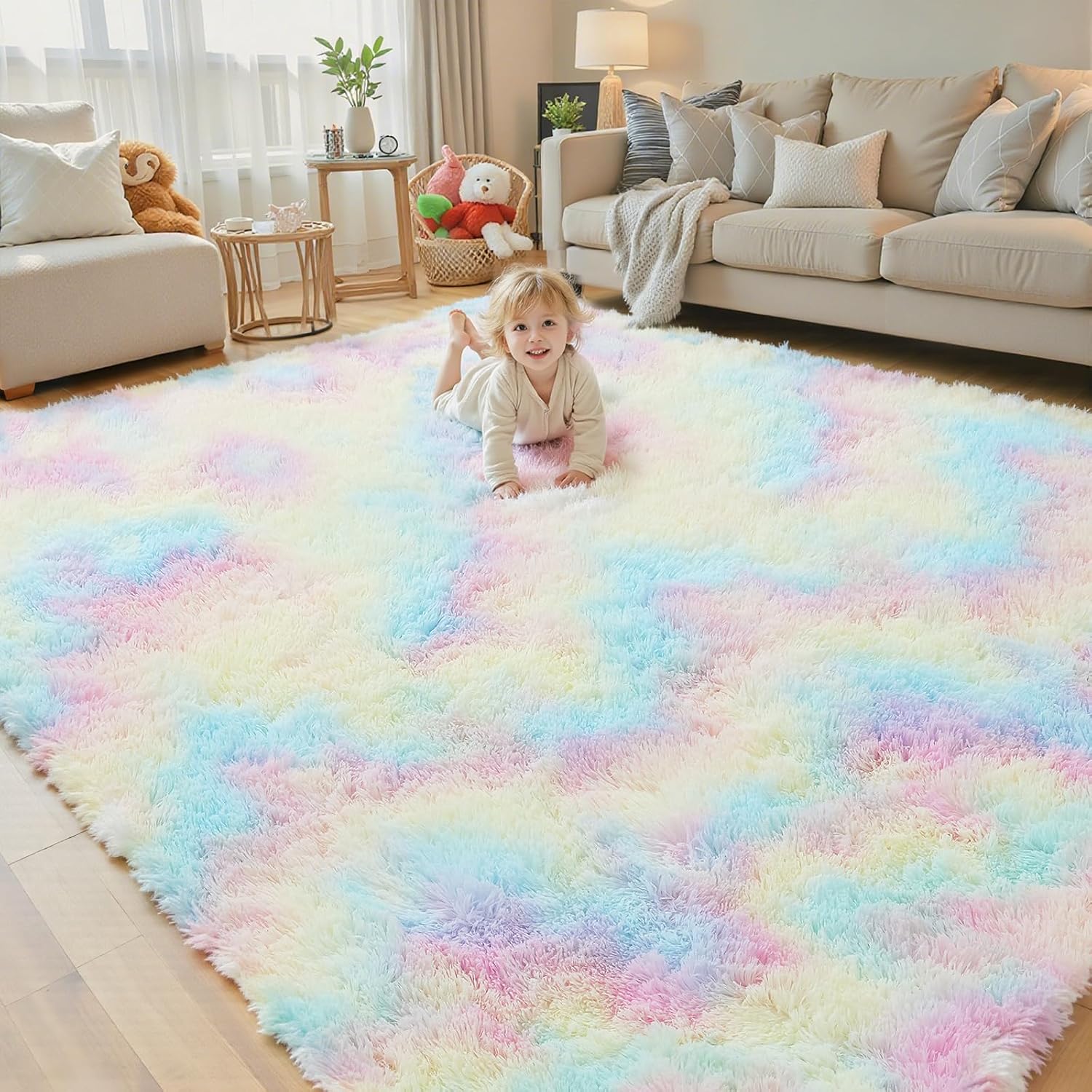 junhejiamei Area Rugs 9x12 Living Room, Large Area Rug Shaggy Carpet Soft Plush Furry Bedside Rug