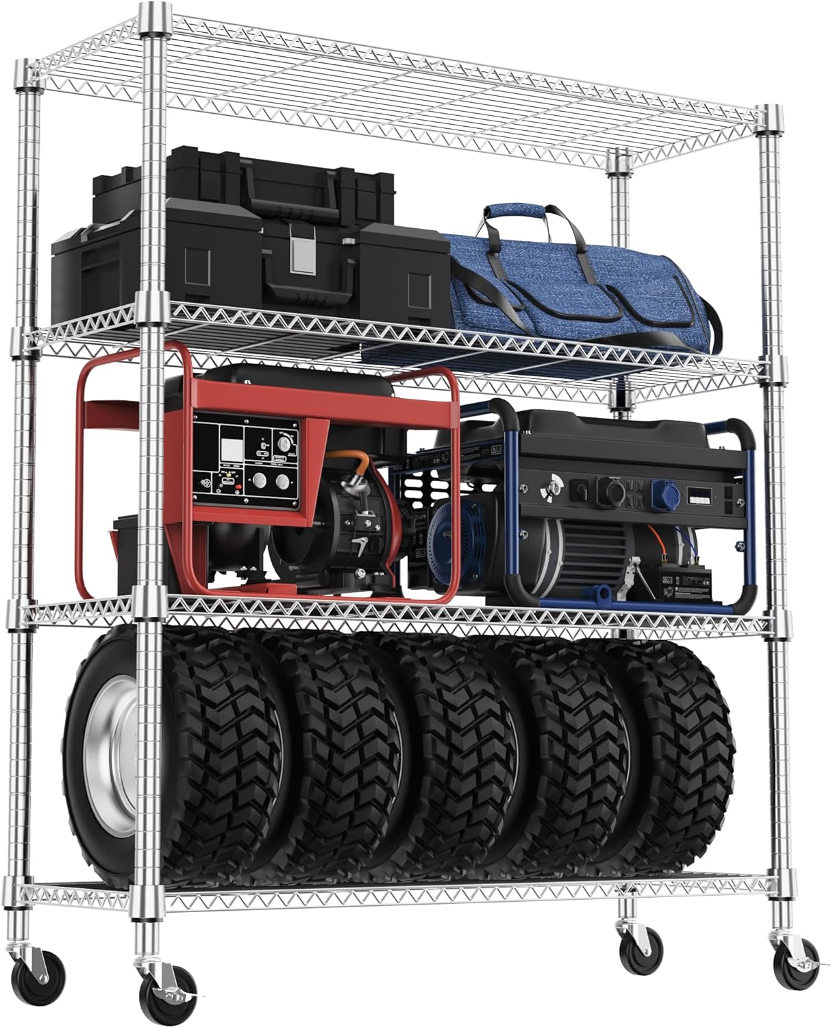 M MZG 1250 lbs 5 Tier Shelf Metal Storage Shelves Wire Rack Closet Organizers with Wheel for Garage Kitchen Bathroom Laundry Chrome 13.7" D x 23.6" W