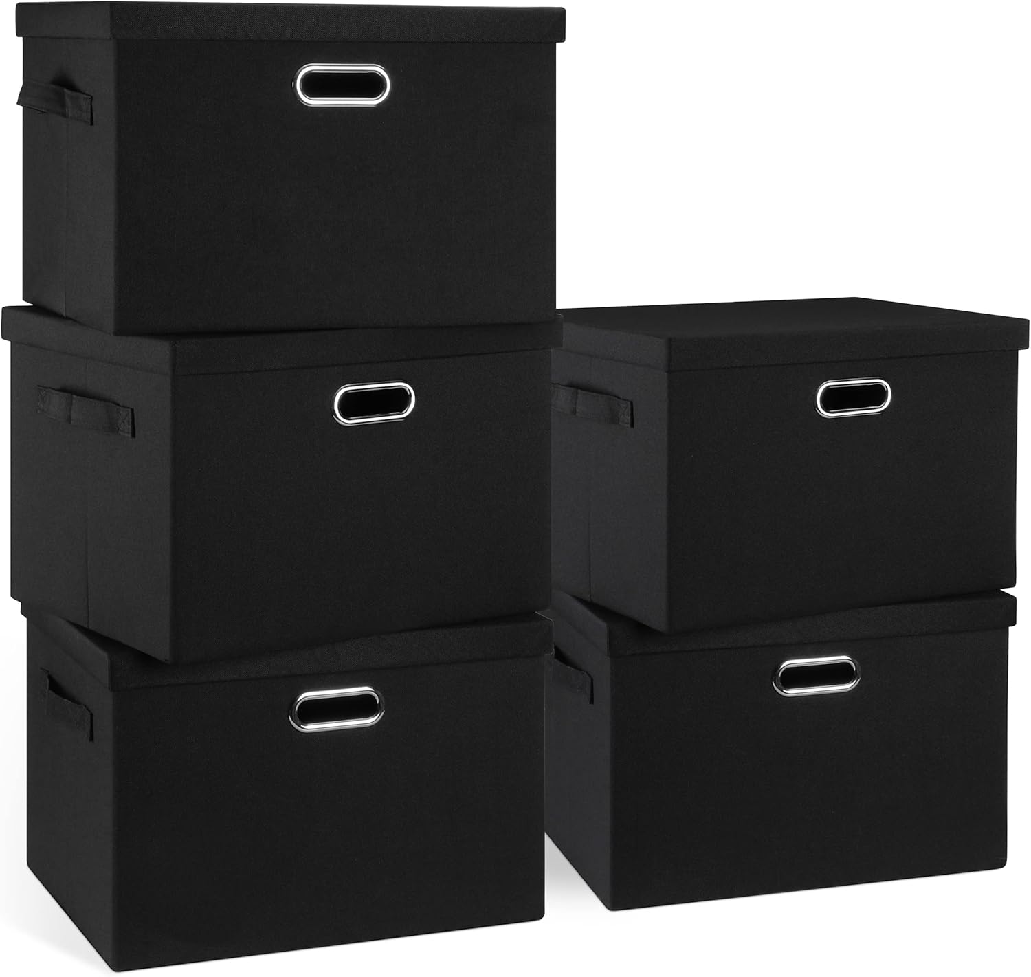 Graciadeco Large Quart Collapsible Stackable Storage Bins with Lids, 3 Packs Beige Linen Fabric Closet Boxes with Lids
