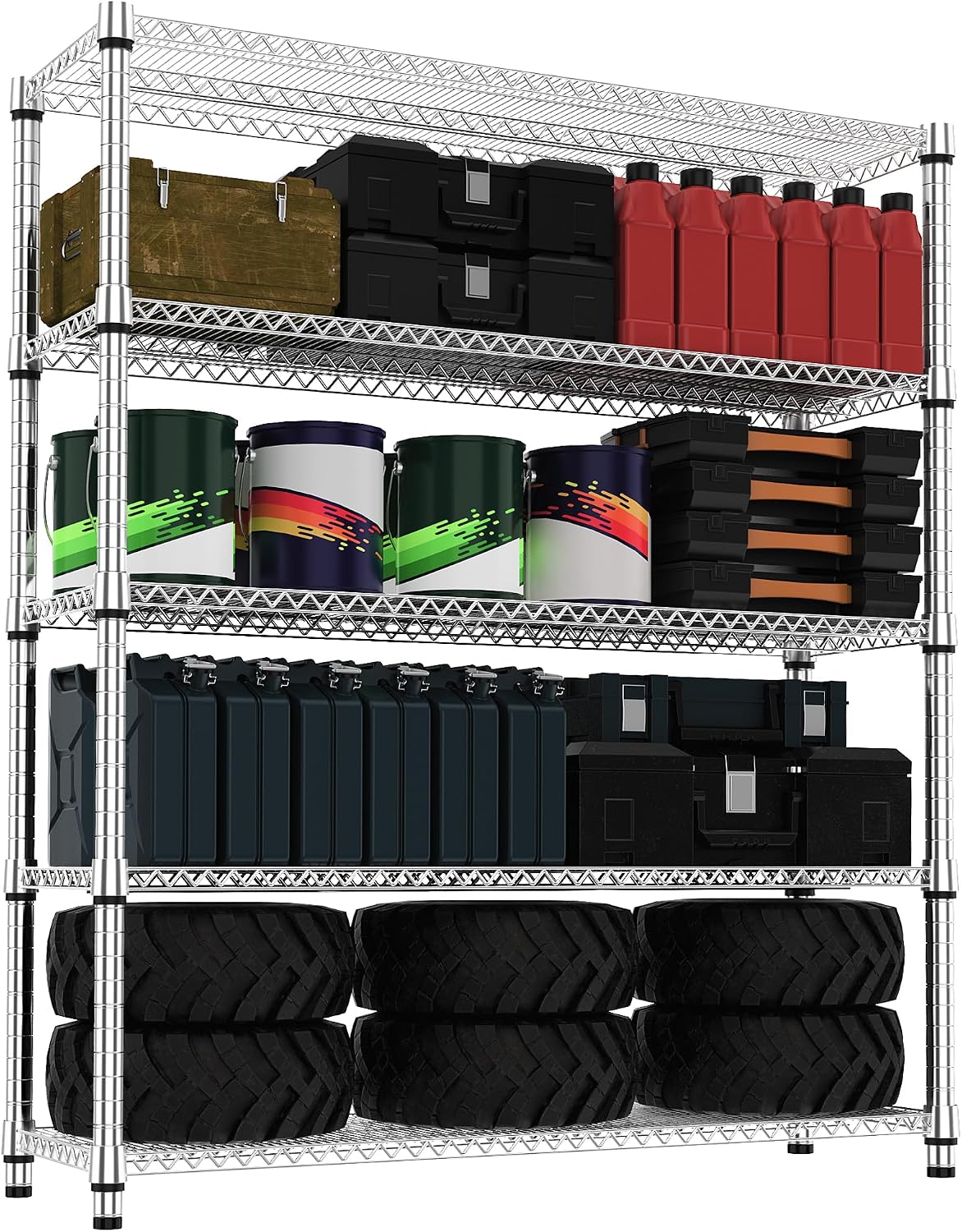 M MZG 1250 lbs 5 Tier Shelf Metal Storage Shelves Wire Rack Closet Organizers with Wheel for Garage Kitchen Bathroom Laundry Chrome 13.7" D x 23.6" W