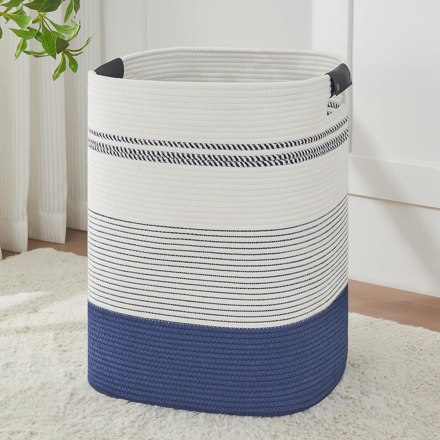 AINUOQI Large Laundry Hamper Basket, 85L Cotton Rope Woven Storage Bin for Blankets, Dirty Clothes Toys