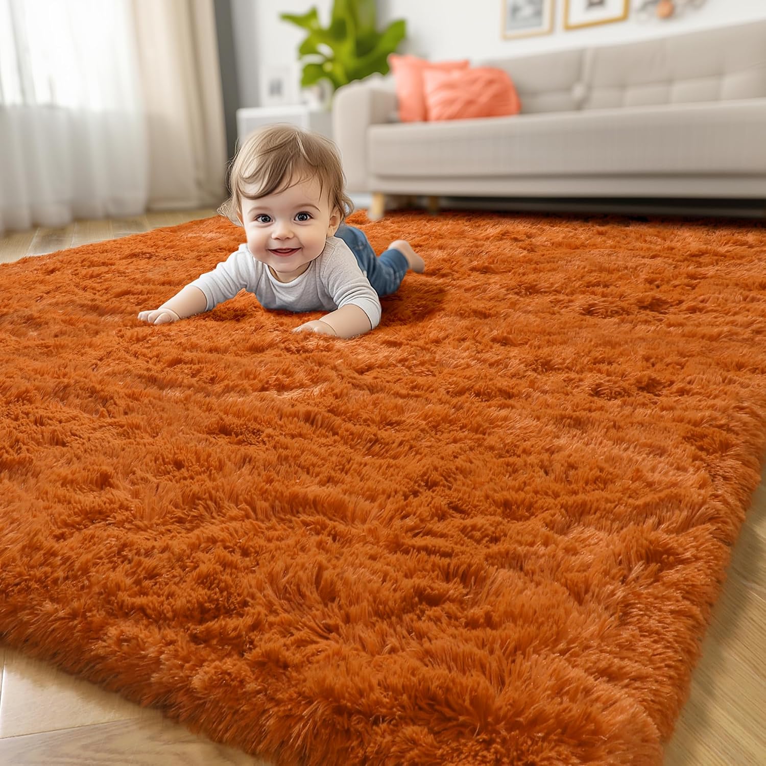 Amdrebio Grass Green Rugs for Living Room Bedroom Decor Aesthetic, 9x12 Large Fluffy Shag Area Rug for Kids Room Baby Nursery Teen Girls Boys