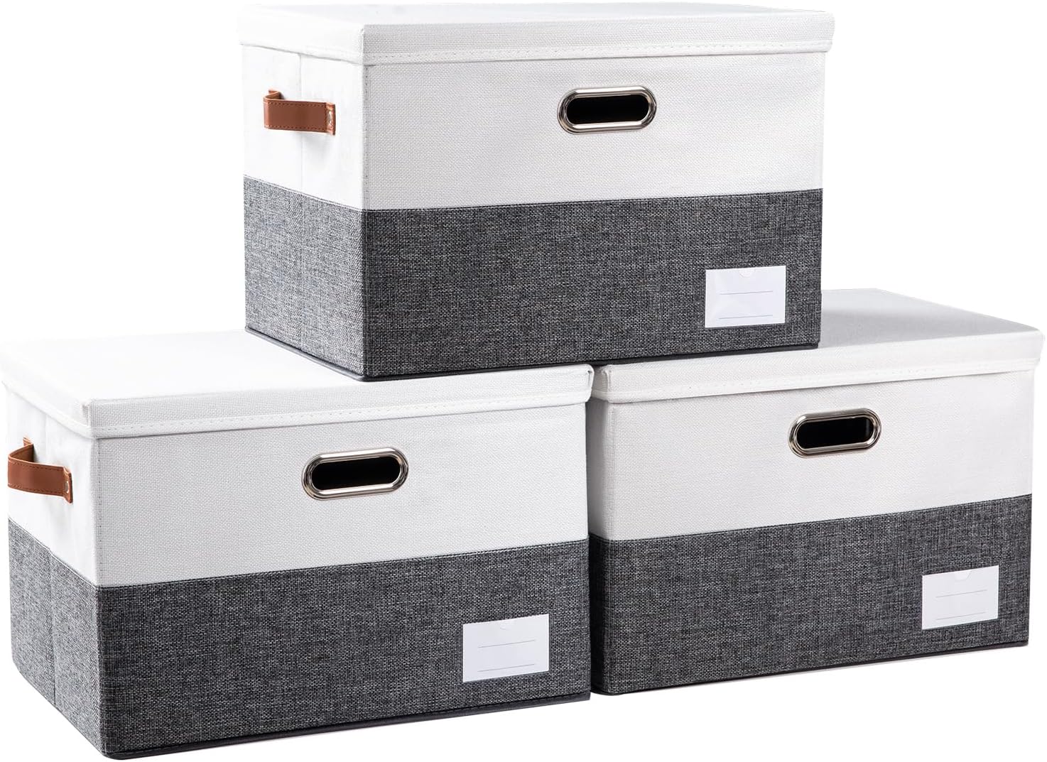 PRANDOM Large Collapsible Storage Bins with Lids 3-Pack Linen/Cotton Blend Foldable Storage Boxes Organizer Containers Baskets Cube with Cover for