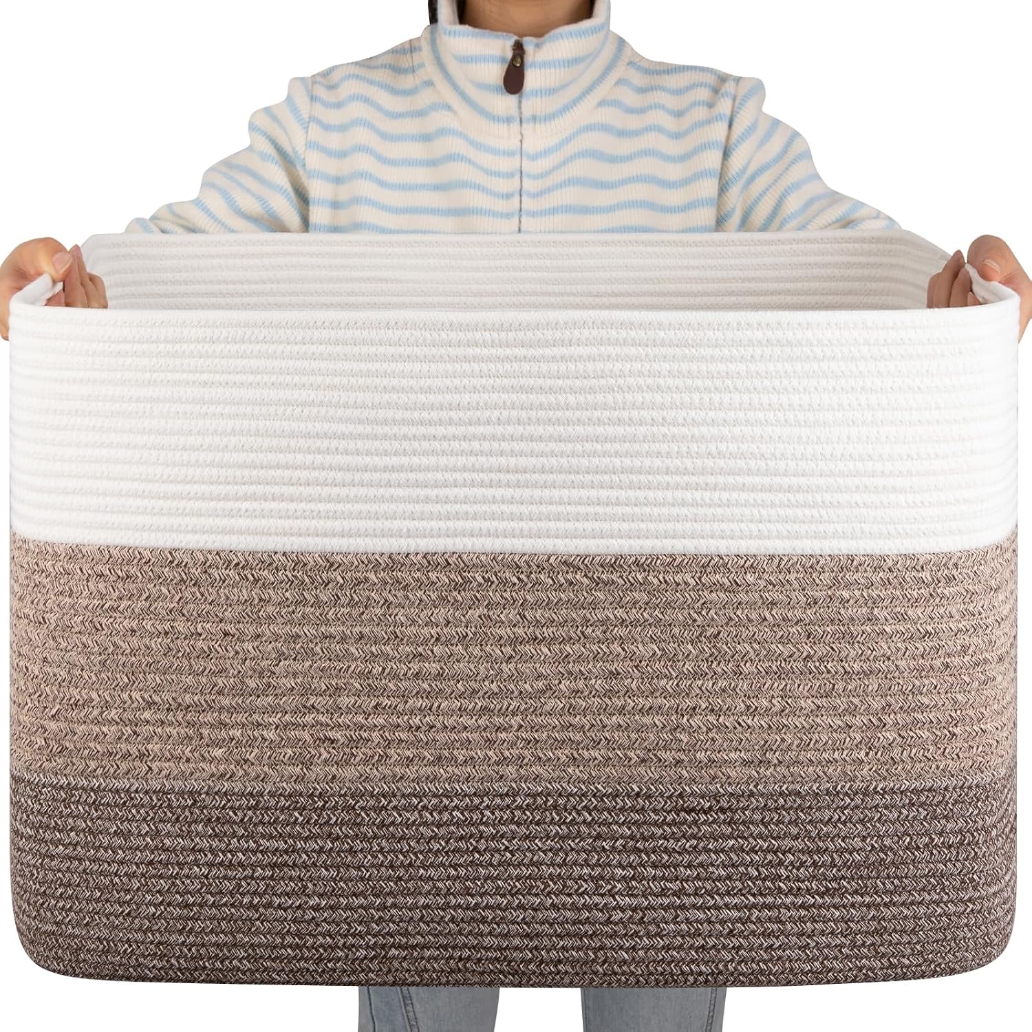OIAHOMY 108L Super Large Blanket Basket, 25"x16"x16"(108L) Rectangle Woven Baskets for Storage, Cotton Rope Basket For Living Room