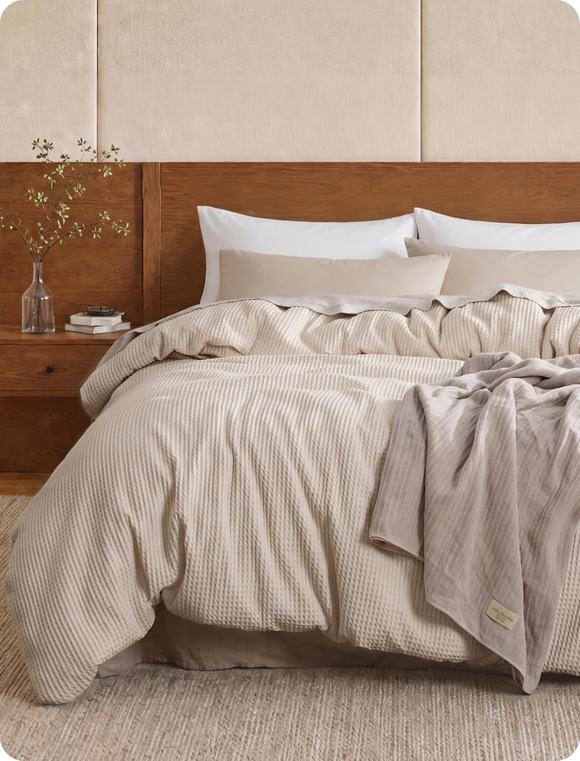 Bedsure Cotton Duvet Cover Queen - 100% Cotton Waffle Weave Coconut White Duvet Cover Queen Size, PureWoven Breathable Bedding Set for All Season