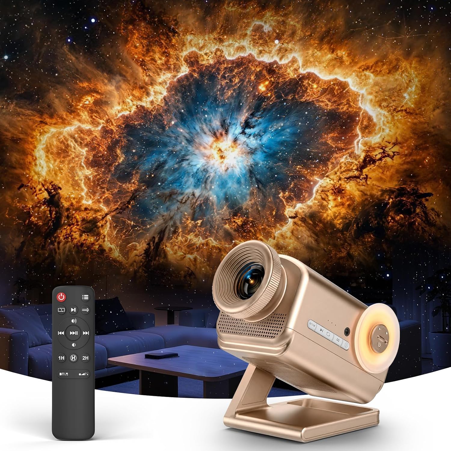 Rossetta 3D Projector with 60 Scenes, Galaxy Star Projector for Room Decor, Bluetooth Speaker, 1H/2H Timer and Remote, Night Light for Bedroom, Party
