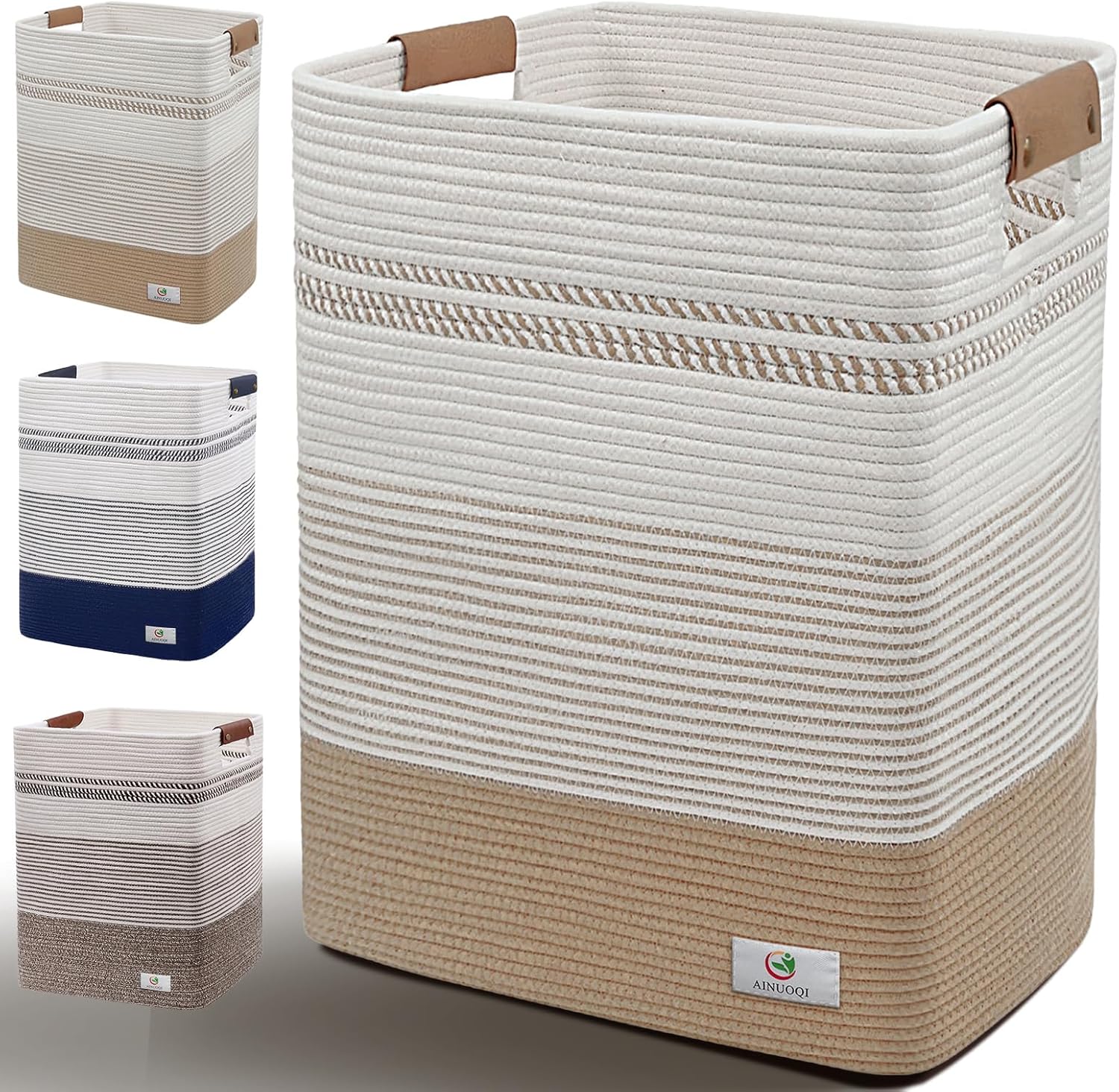 AINUOQI Large Laundry Hamper Basket, 85L Cotton Rope Woven Storage Bin for Blankets, Dirty Clothes Toys