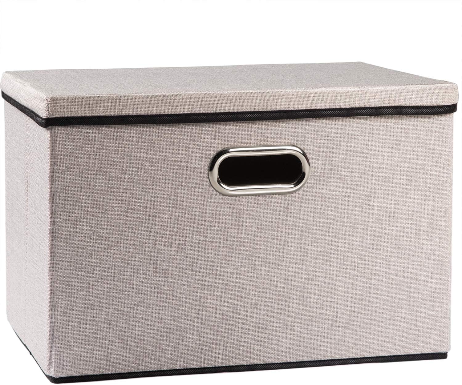 PRANDOM Large Collapsible Storage Bins with Lids 3-Pack Linen/Cotton Blend Foldable Storage Boxes Organizer Containers Baskets Cube with Cover for