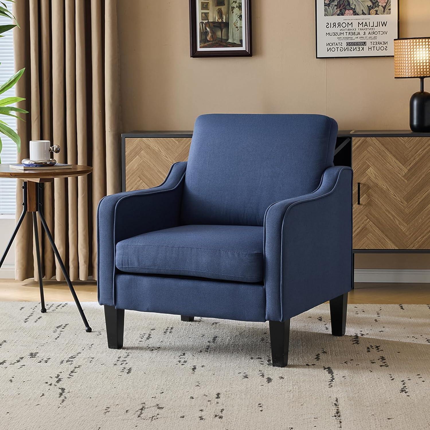 VINGLI Mid Century Modern Accent Chair, Light Grey Fabric Accent Chairs for Living Room Upholstered Armchair with Scooped Arms for Bedroom, Apartment