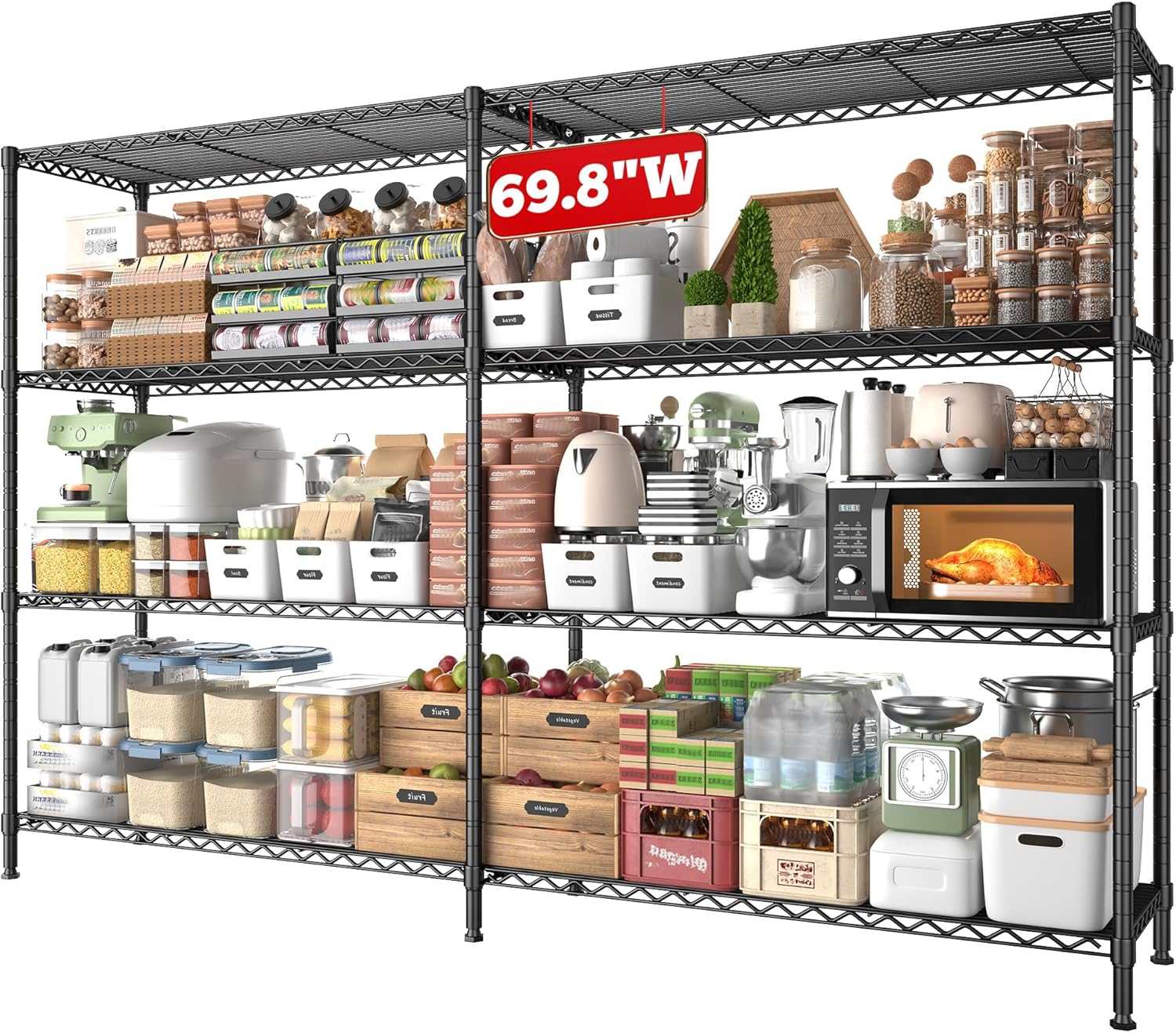 REIBII 58" W Storage Shelves Wire Shelving 1400LB Metal Shelves for 5 Tier Shelving Unit with Shelf Adjustable Garage Shelving Rack for Pantry Kitchen