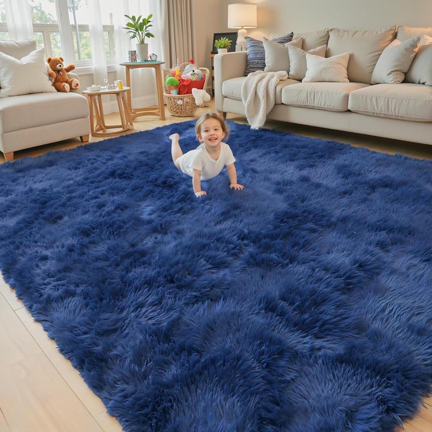 junhejiamei Area Rugs 9x12 Living Room, Large Area Rug Shaggy Carpet Soft Plush Furry Bedside Rug