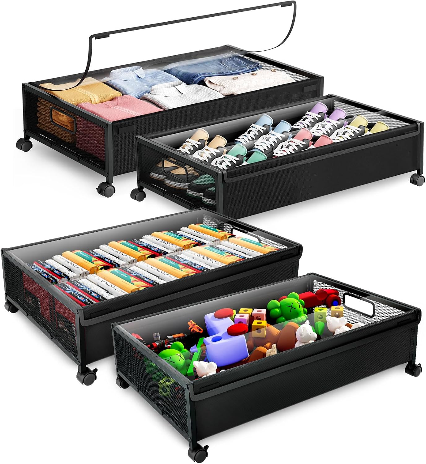 LeArex Under Bed Storage Containers with Wheels 2 Pack Underbed Shoe Storage Bedroom Storage Bins Organizer Large Capacity Under Bed Storage with Lid