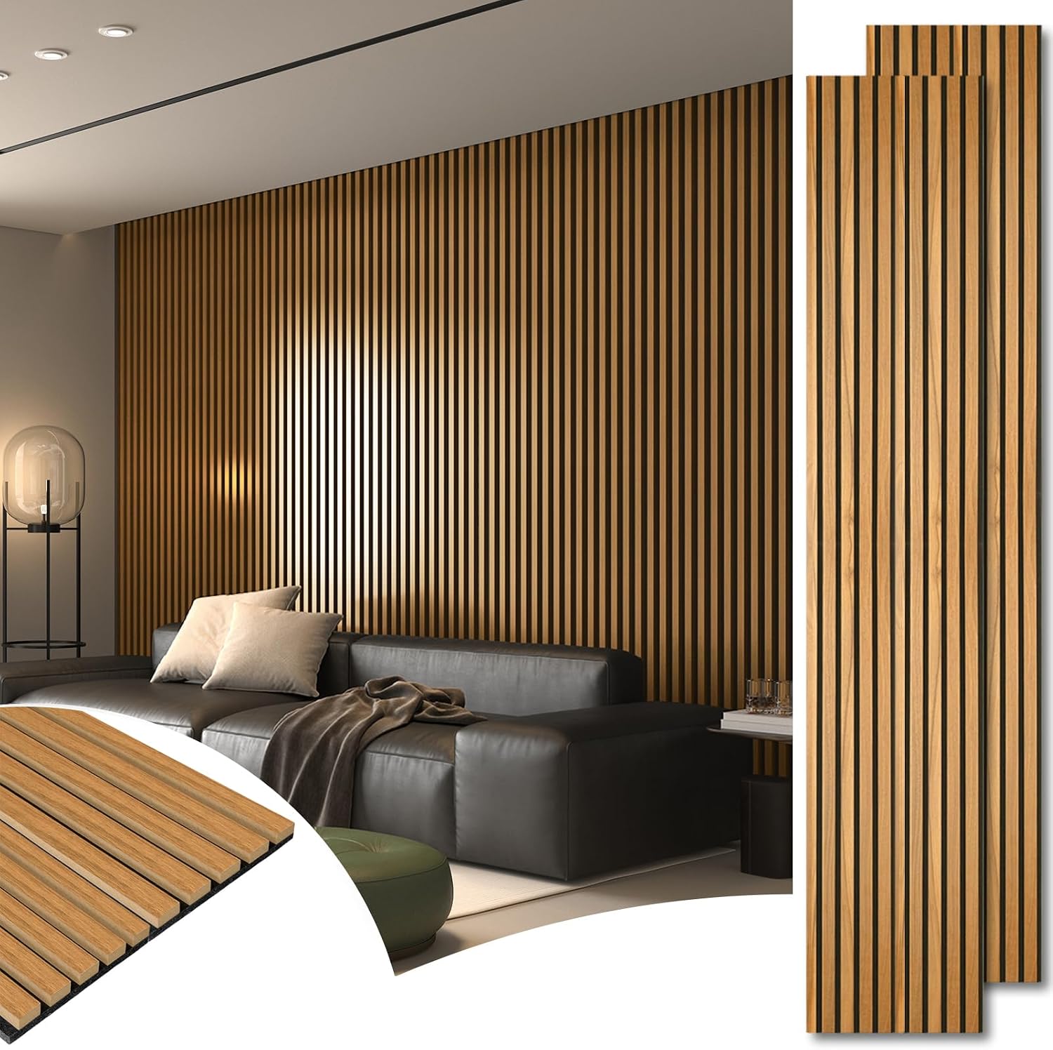 Art3d 6-Piece Wood Slat Acoustic Panels for Stylish Decor and Noise Reduction, 3D Textured Panel for Ceiling and Wall, Walnut