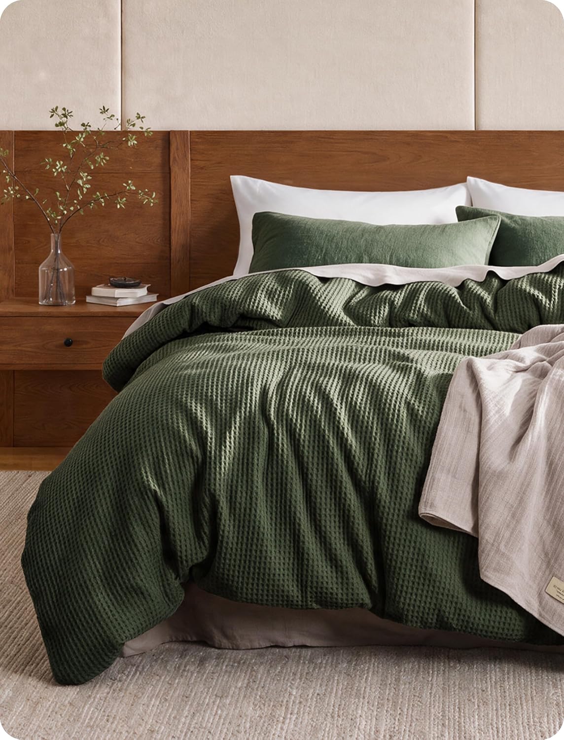 Bedsure Cotton Duvet Cover Queen - 100% Cotton Waffle Weave Coconut White Duvet Cover Queen Size, PureWoven Breathable Bedding Set for All Season