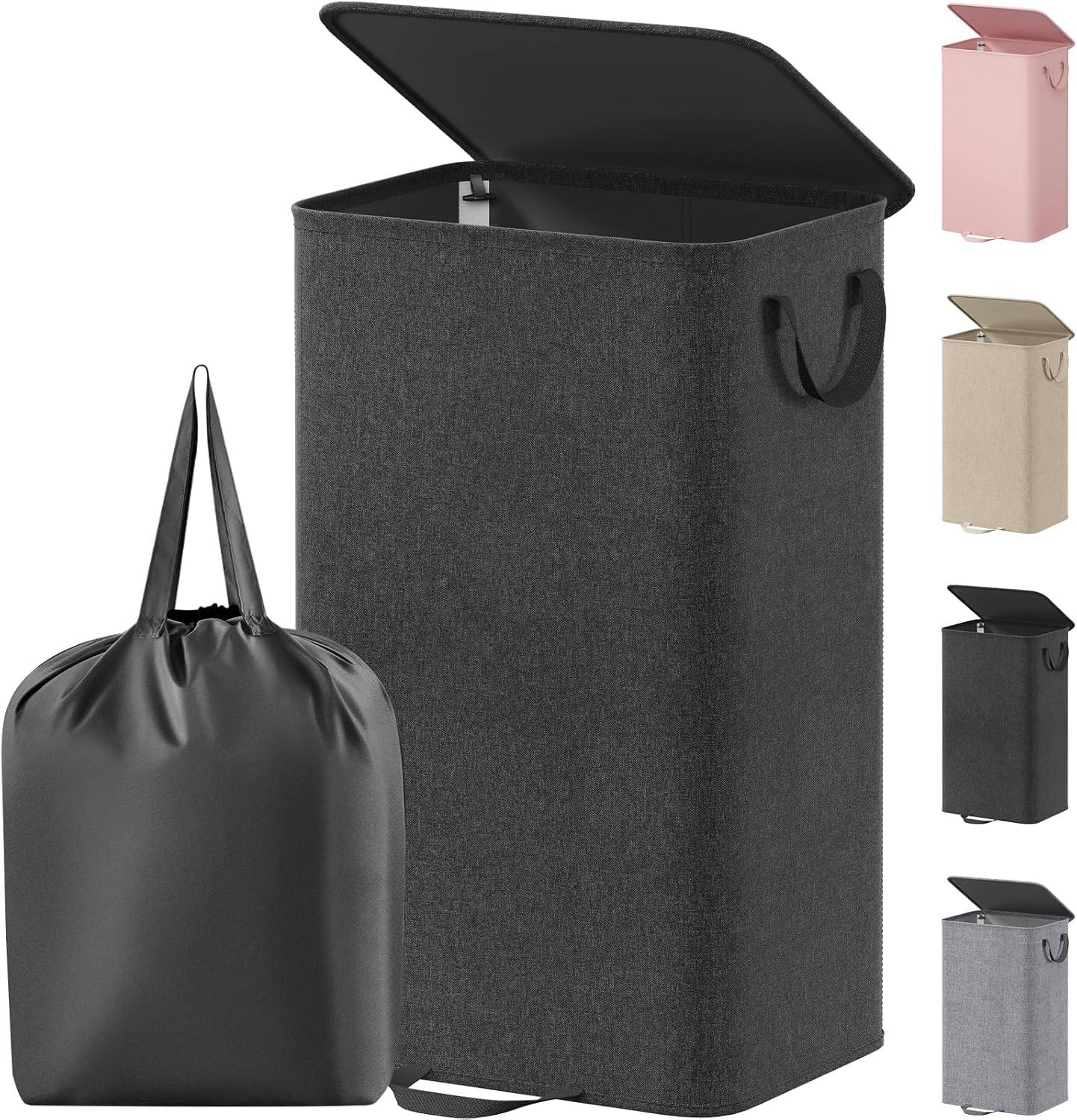 Lifewit Double Laundry Hamper with Lid and Removable Laundry Bags, Large Collapsible 2 Dividers Dirty Clothes Basket with Handles for Bedroom Laundry