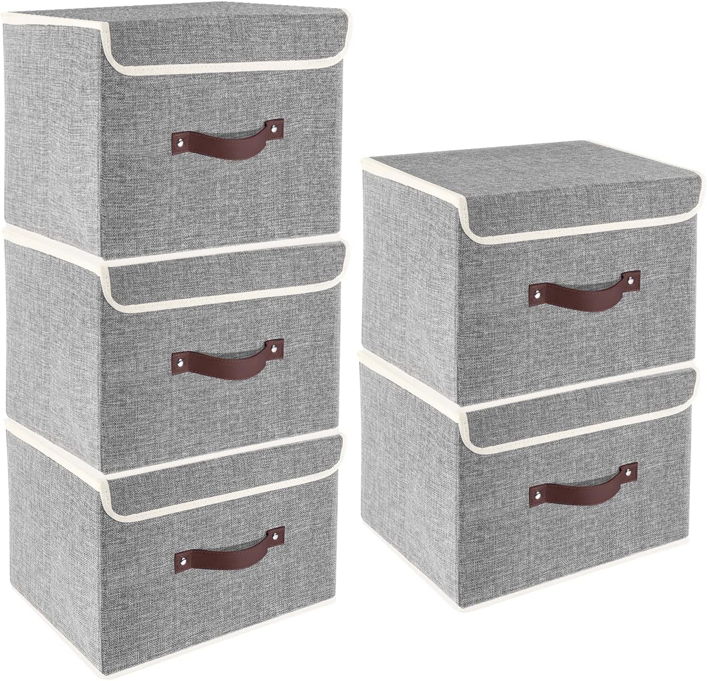TYEERS Foldable Storage Boxes with Lids 5 Pack Fabric Storage Bins with Lids, Closet Organizers for Clothes Storage, Room Organization, Office Storage