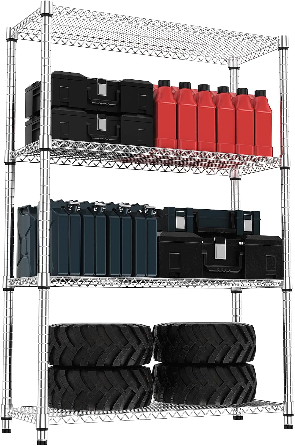 M MZG 1250 lbs 5 Tier Shelf Metal Storage Shelves Wire Rack Closet Organizers with Wheel for Garage Kitchen Bathroom Laundry Chrome 13.7" D x 23.6" W