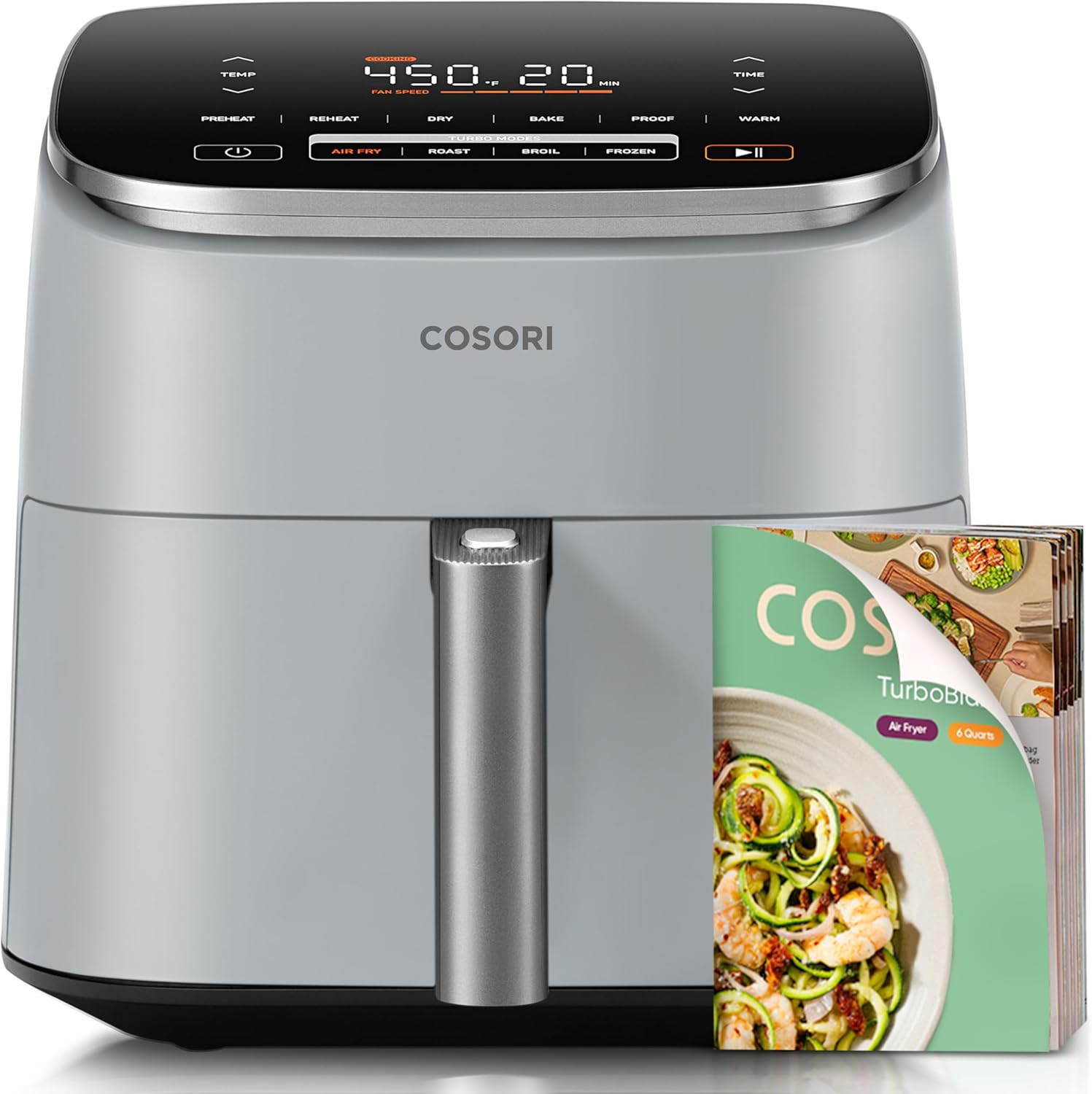 Cosori TurboBlaze Air Fryer 6 Qt, PFAS-Free Ceramic Coating, Dark Gray, 90°-450°F, 5 Level Fan Speeds, 9 in 1 Air Fry, Roast, Bake, Broil, Dry, Frozen