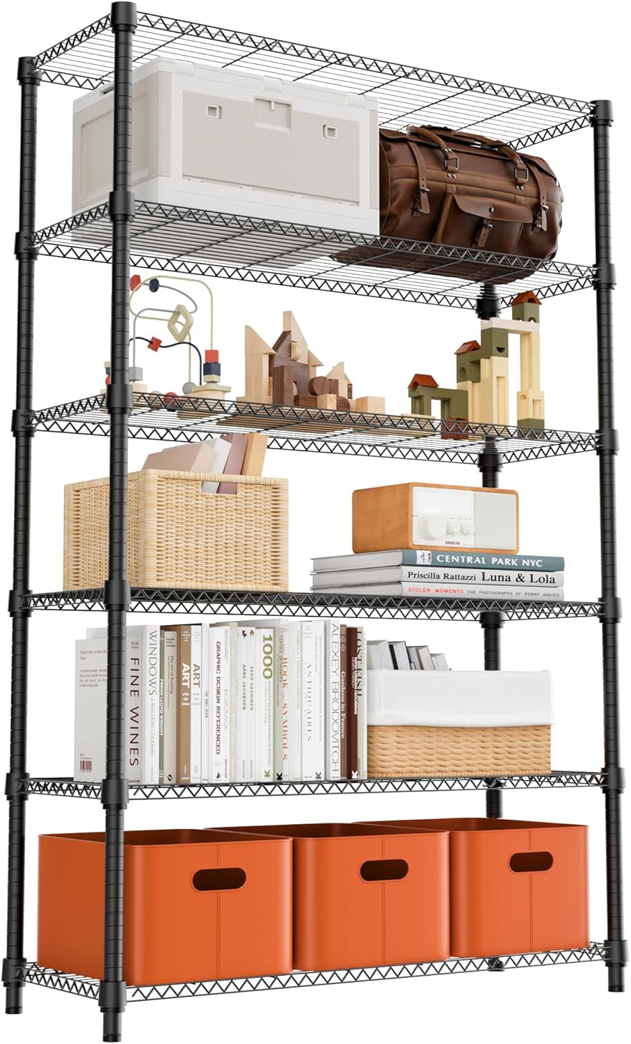 M MZG 5-Shelf Storage Shelves, Wire Shelving Heavy Duty Metal Storage Shelving Unit Adjustable Garage Shelving Rack Pantry Kitchen (Chrome, 4 Tier