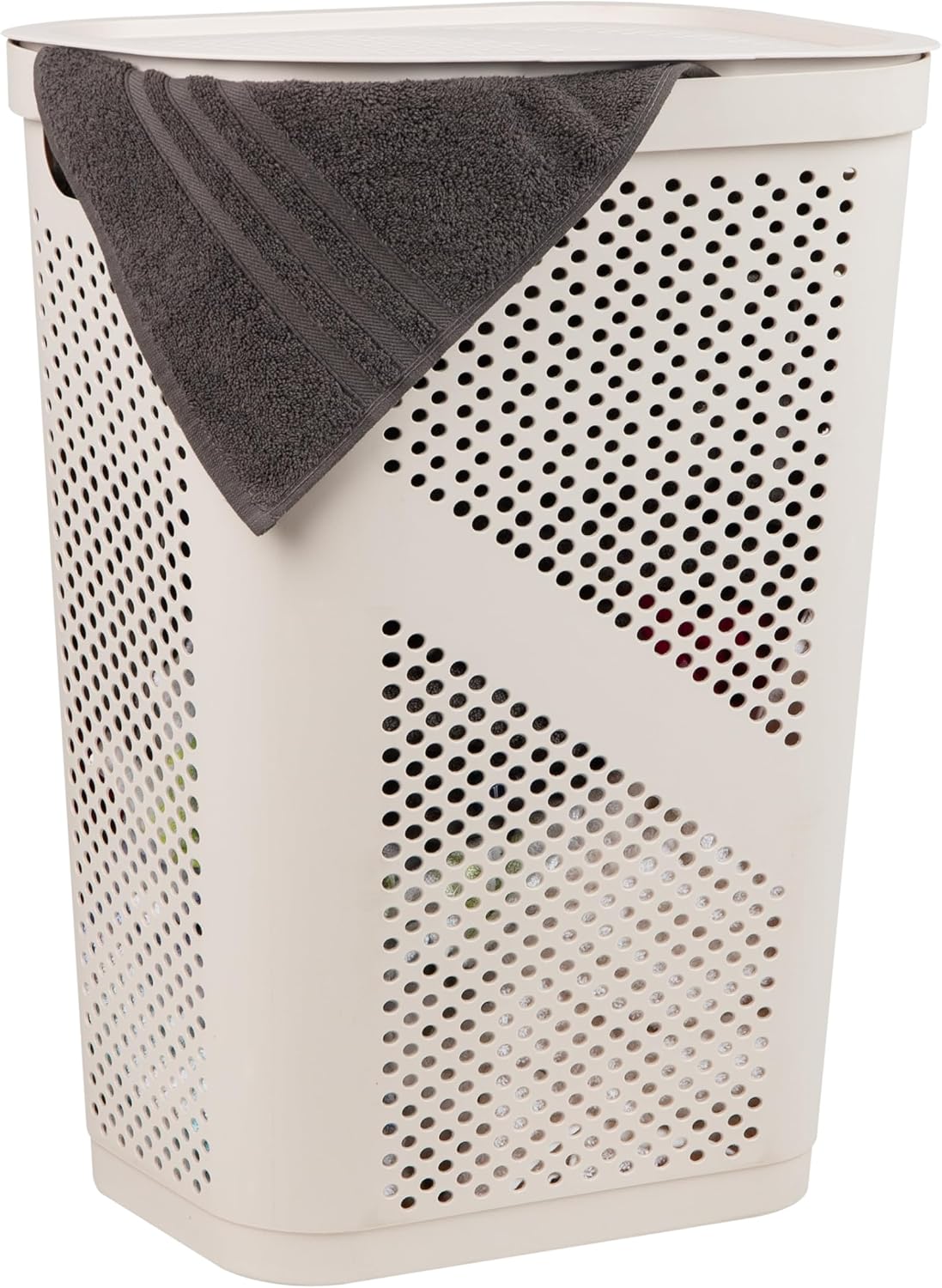 Mind Reader 60L Slim Laundry Hamper, Clothes Basket, Lid, Ventilated, Plastic, Set of 2, Tan