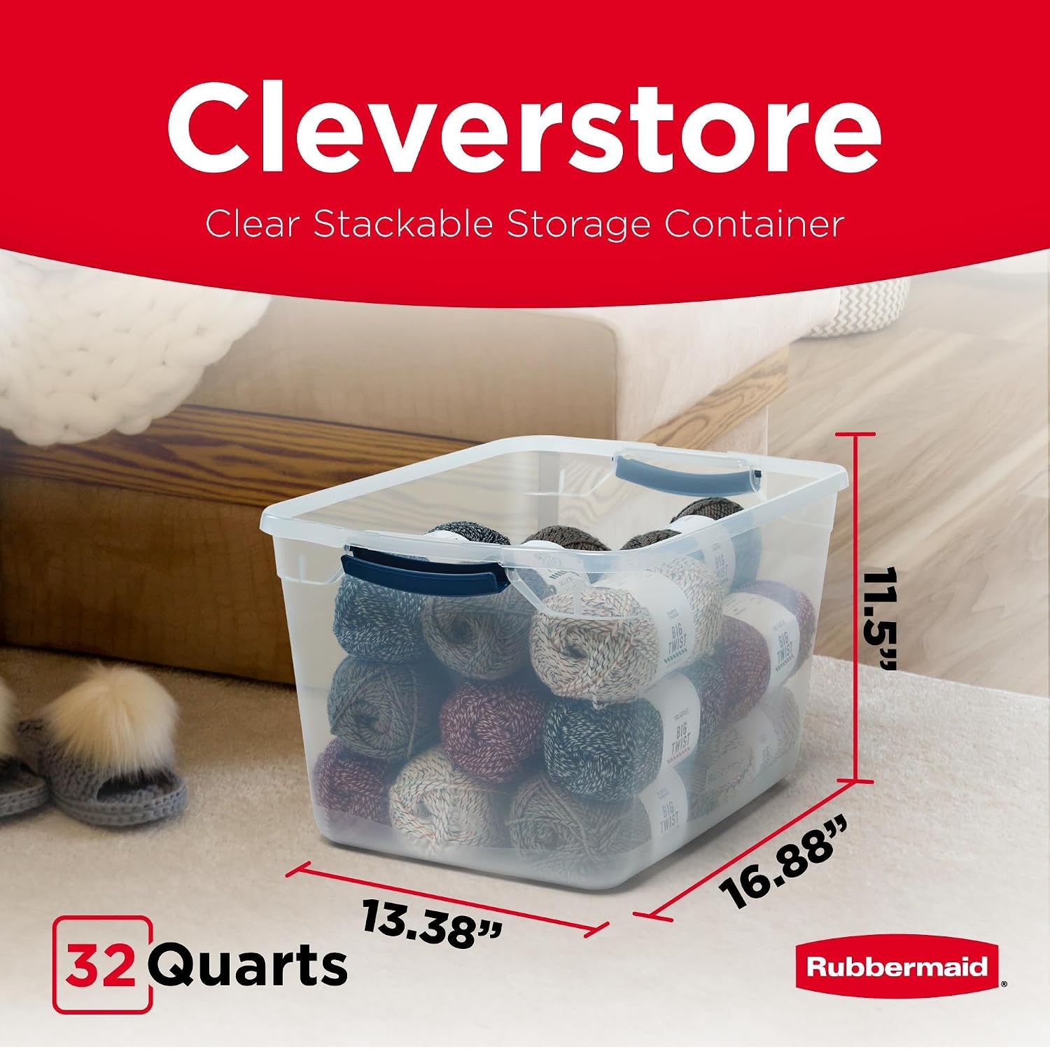 Rubbermaid Cleverstore Clear 32 Qt, 6 Pack Stackable Plastic Storage Bins with Lids, for Closet and Laundry Storage, Organizing in the Home