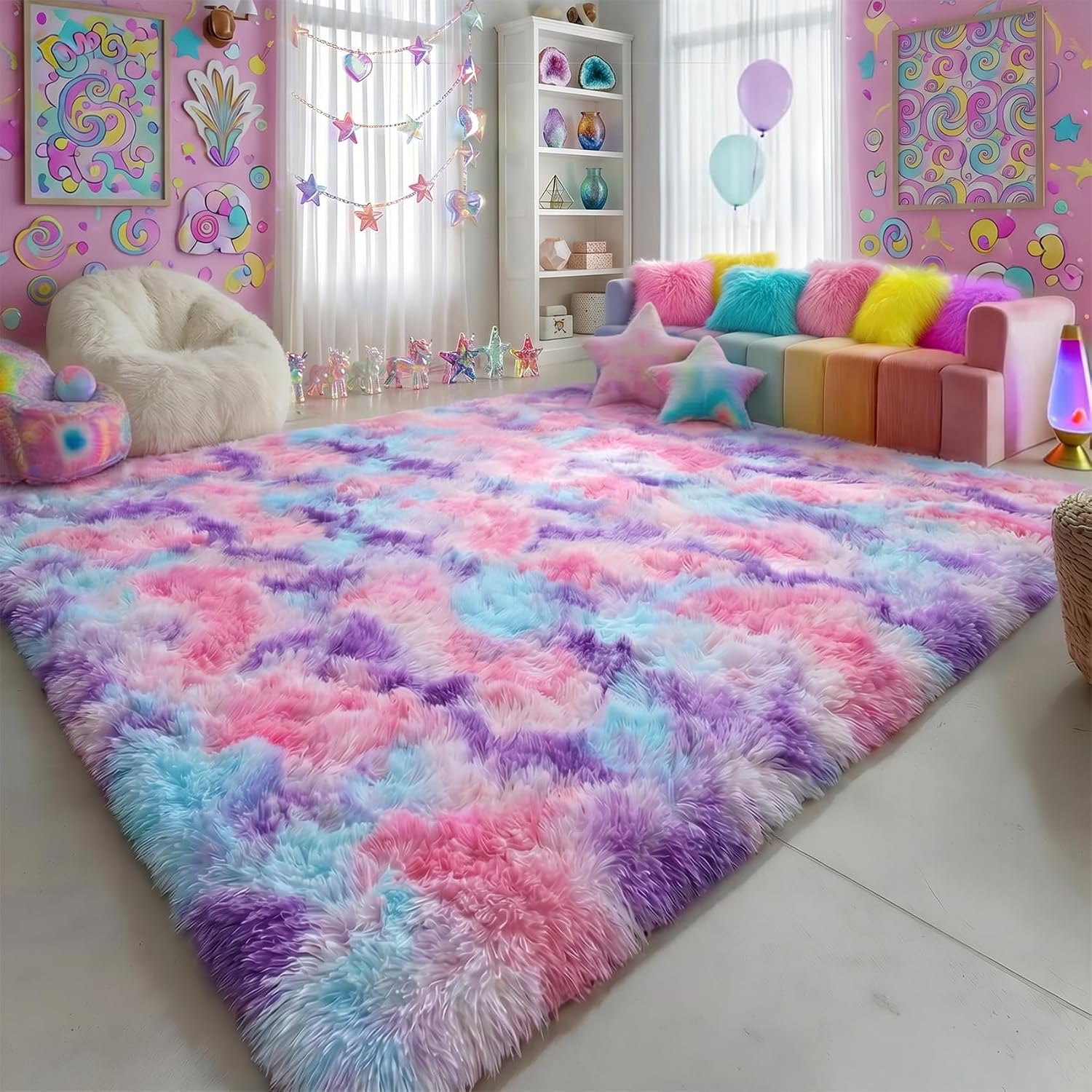 Amdrebio Grass Green Rugs for Living Room Bedroom Decor Aesthetic, 9x12 Large Fluffy Shag Area Rug for Kids Room Baby Nursery Teen Girls Boys