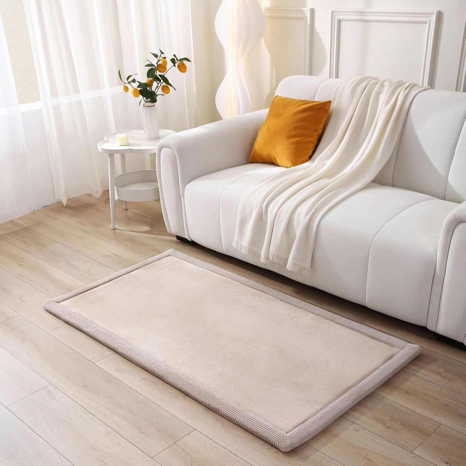 Hakuna Matte CloudSoft Mat for Floor 60" x 80" Beige, Coral Velvet high-density foam Rug - Non-Slip, Water-Resistant