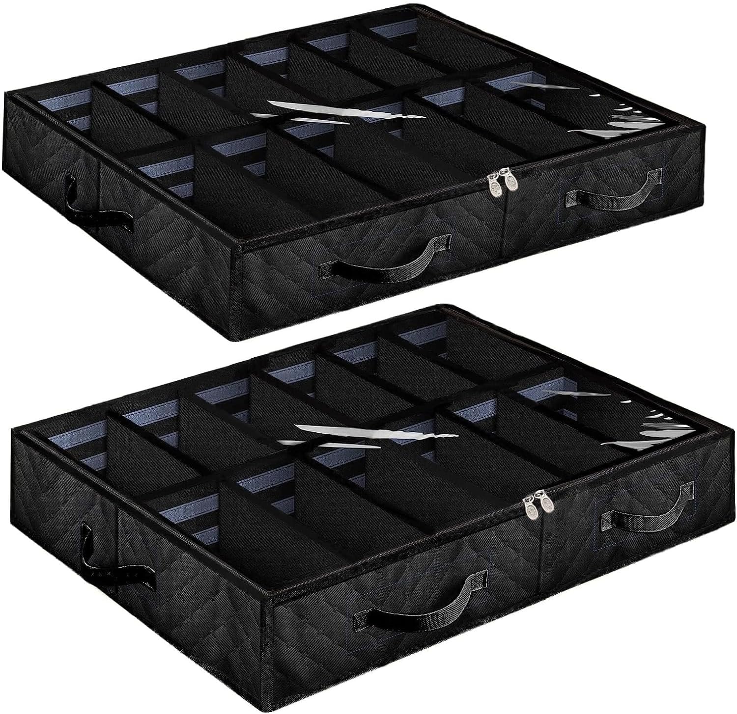 Anyoneer Under Bed Shoe Storage Organizer, Set of 2, Sturdy Structure, Adjustable Dividers, Reinforced Handle, Sturdy Zipper