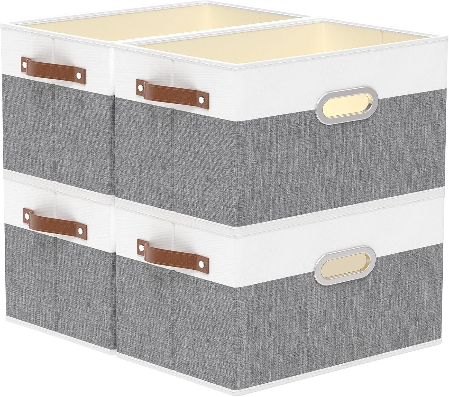 Yawinhe Foldable Storage Baskets for Shelves, 16.9x11.8x10.2in, Beige, 6-Pack, Collapsible Storage Bins for Towels