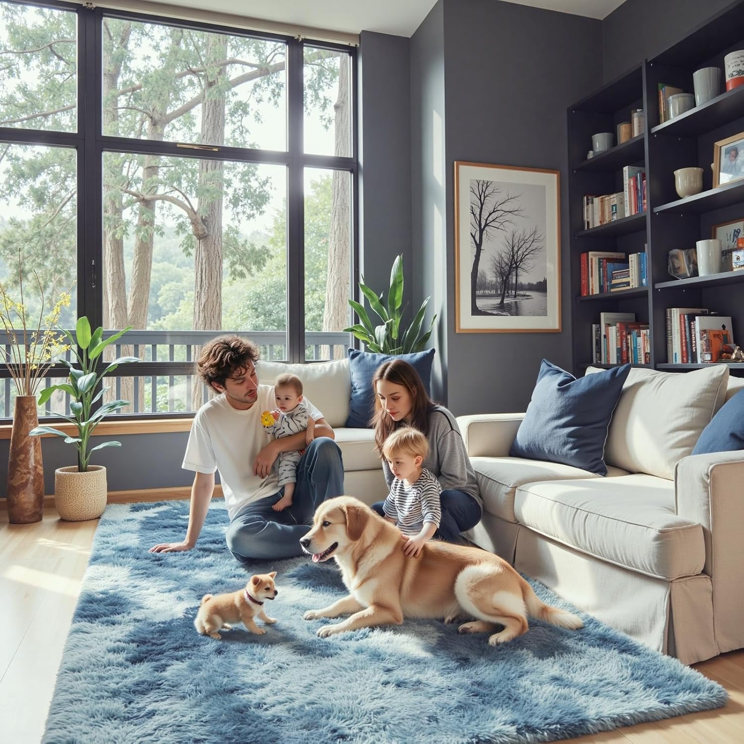 junhejiamei Area Rugs 9x12 Living Room, Large Area Rug Shaggy Carpet Soft Plush Furry Bedside Rug