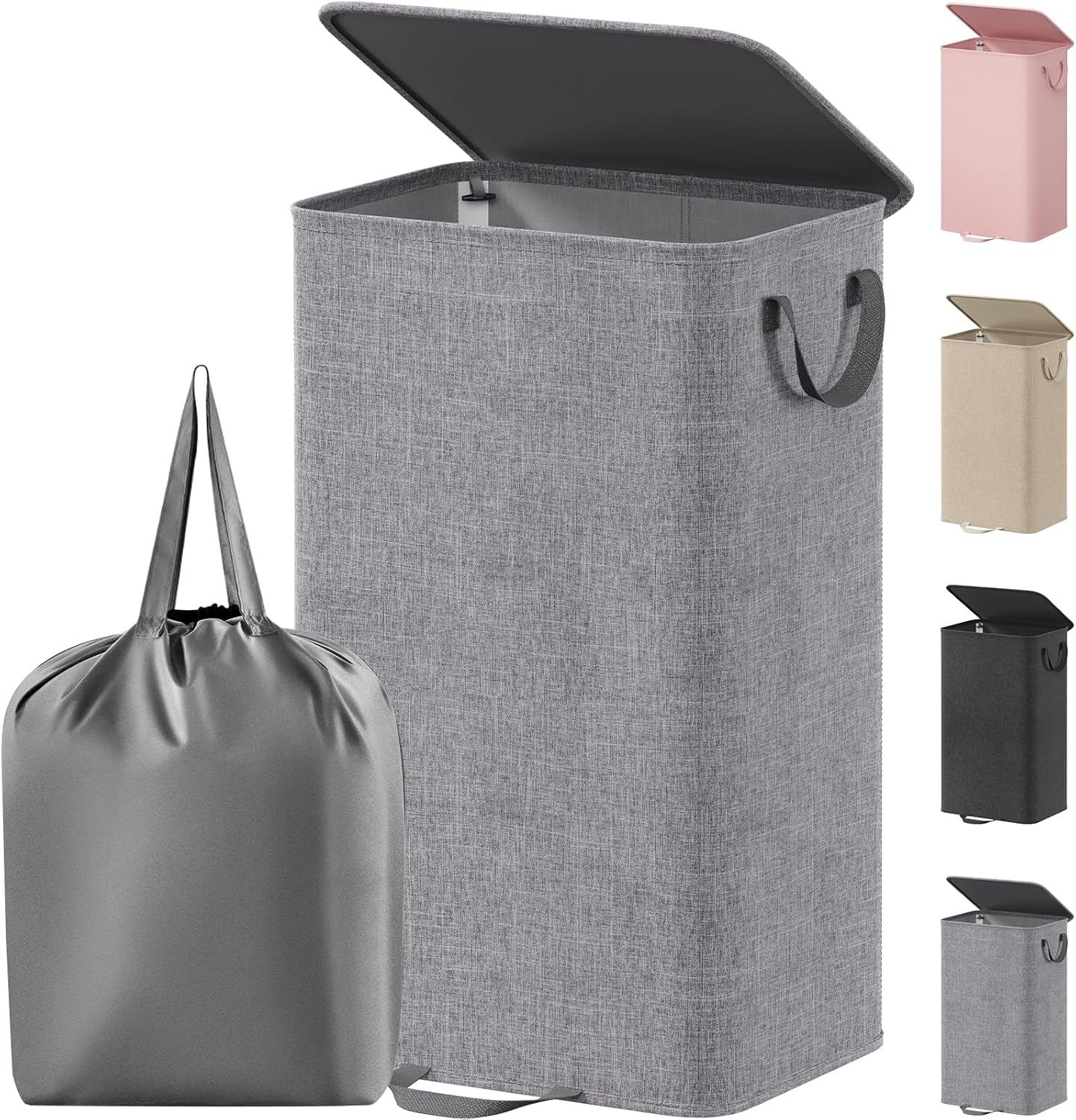 Lifewit Double Laundry Hamper with Lid and Removable Laundry Bags, Large Collapsible 2 Dividers Dirty Clothes Basket with Handles for Bedroom Laundry