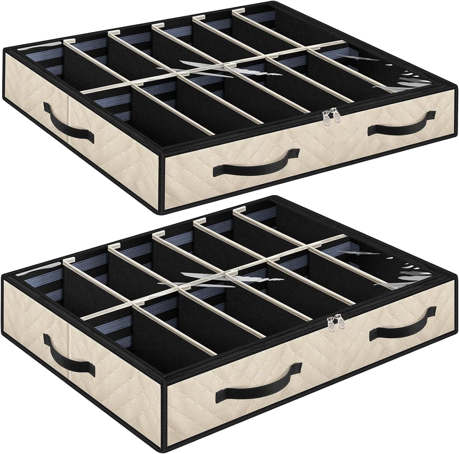 Anyoneer Under Bed Shoe Storage Organizer, Set of 2, Sturdy Structure, Adjustable Dividers, Reinforced Handle, Sturdy Zipper