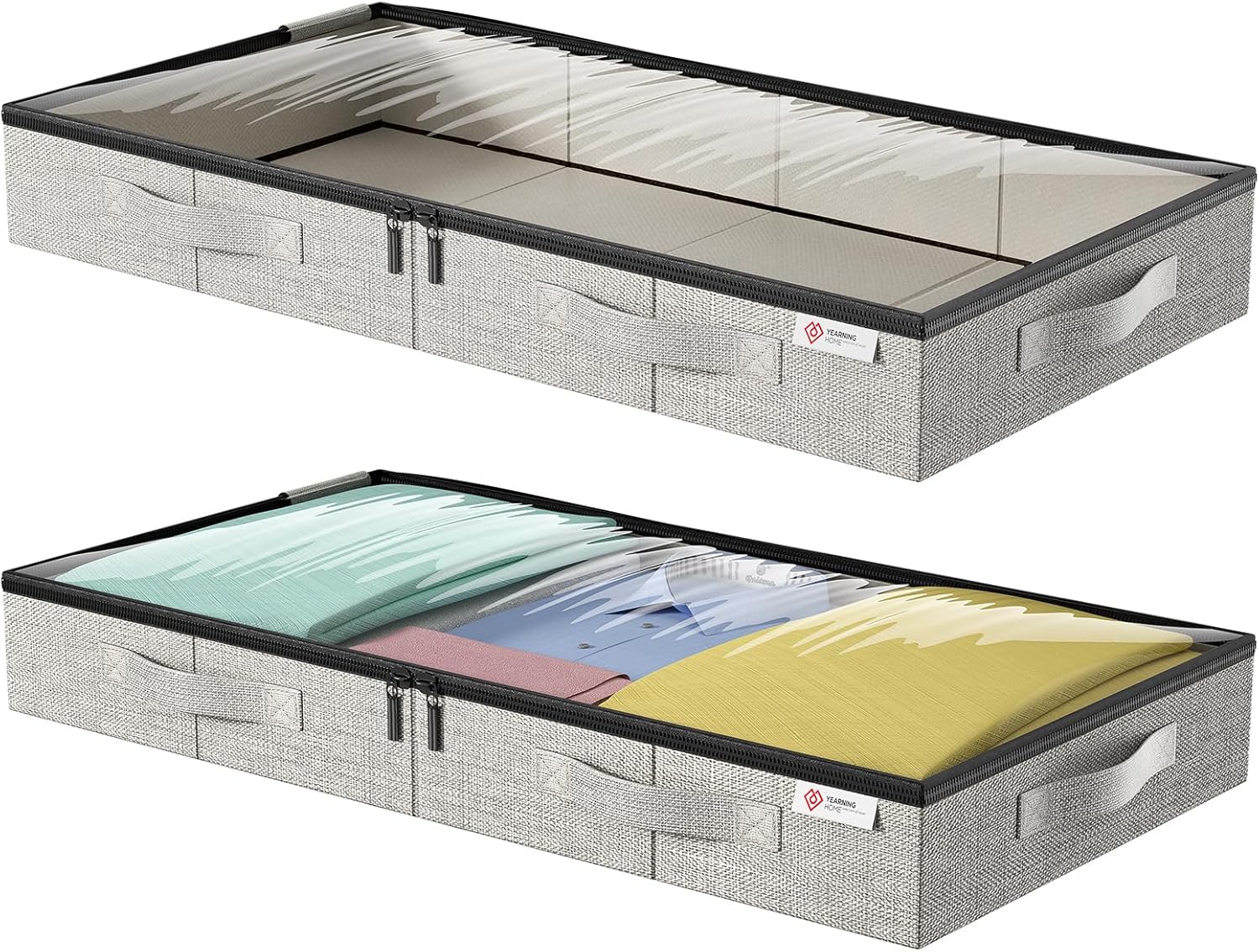 YearningHome 4.5 Inches Under Bed Storage Containers with Sturdy Sidewalls/Bottom and Reinforced Handles, Low Profile Underbed Storage for Clothes