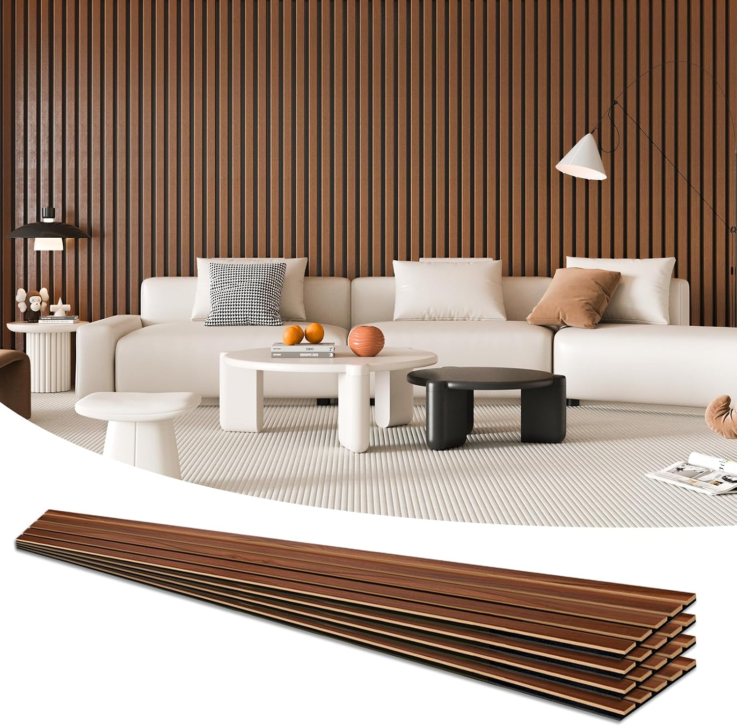 Art3d 6-Piece Wood Slat Acoustic Panels for Stylish Decor and Noise Reduction, 3D Textured Panel for Ceiling and Wall, Walnut