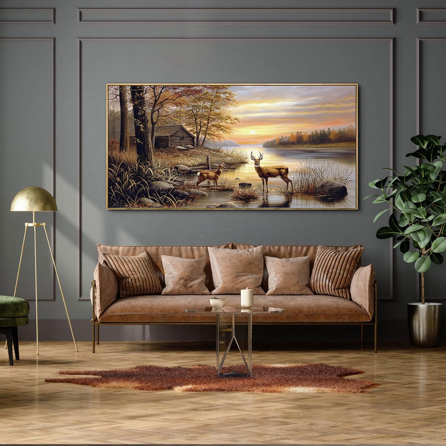 yiijeah Rustic Wall Art - Western Home Decor Cow Picture Extra Large Wall Decr Rustic Longhorn Living Room Bedroom Canvas Framed Artwork Farmhouse