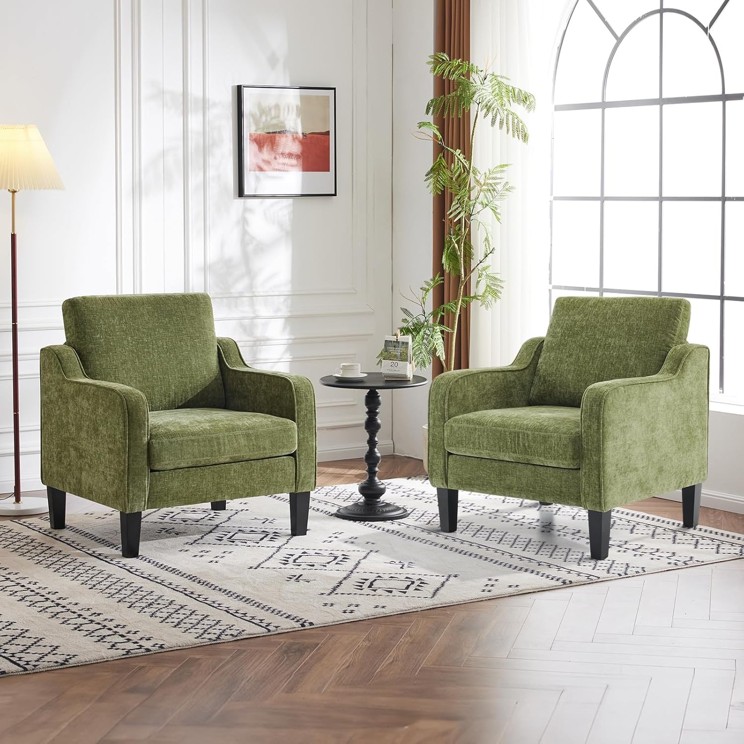 VINGLI Mid Century Modern Accent Chair, Light Grey Fabric Accent Chairs for Living Room Upholstered Armchair with Scooped Arms for Bedroom, Apartment